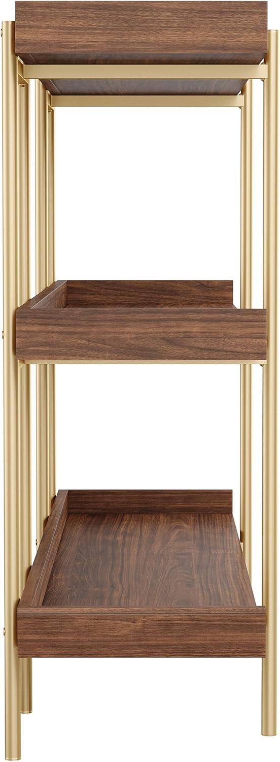 imageMartha Stewart Emmett 3 Shelf Bookcase with Vertical Metal Frame Home Office Storage Display Unit 35quot H Walnut Wood GrainPolished BrassWalnut Wood GrainPolished Brass Frame