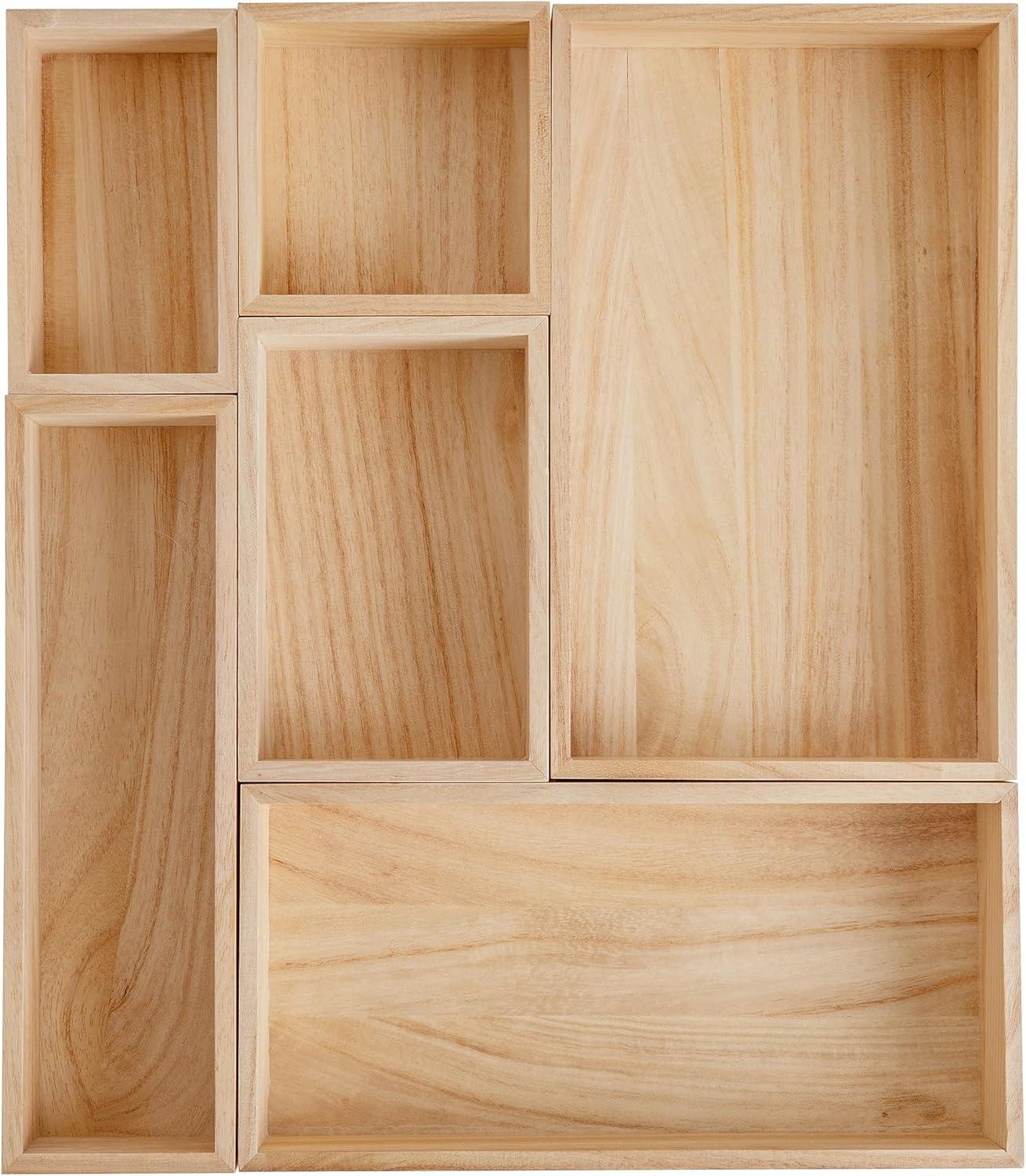 imageMartha Stewart Enzo Wooden Desk Drawer Organizer Set Engineered Wood Organizers in Various Sizes 6 Piece WhiteLight Natural