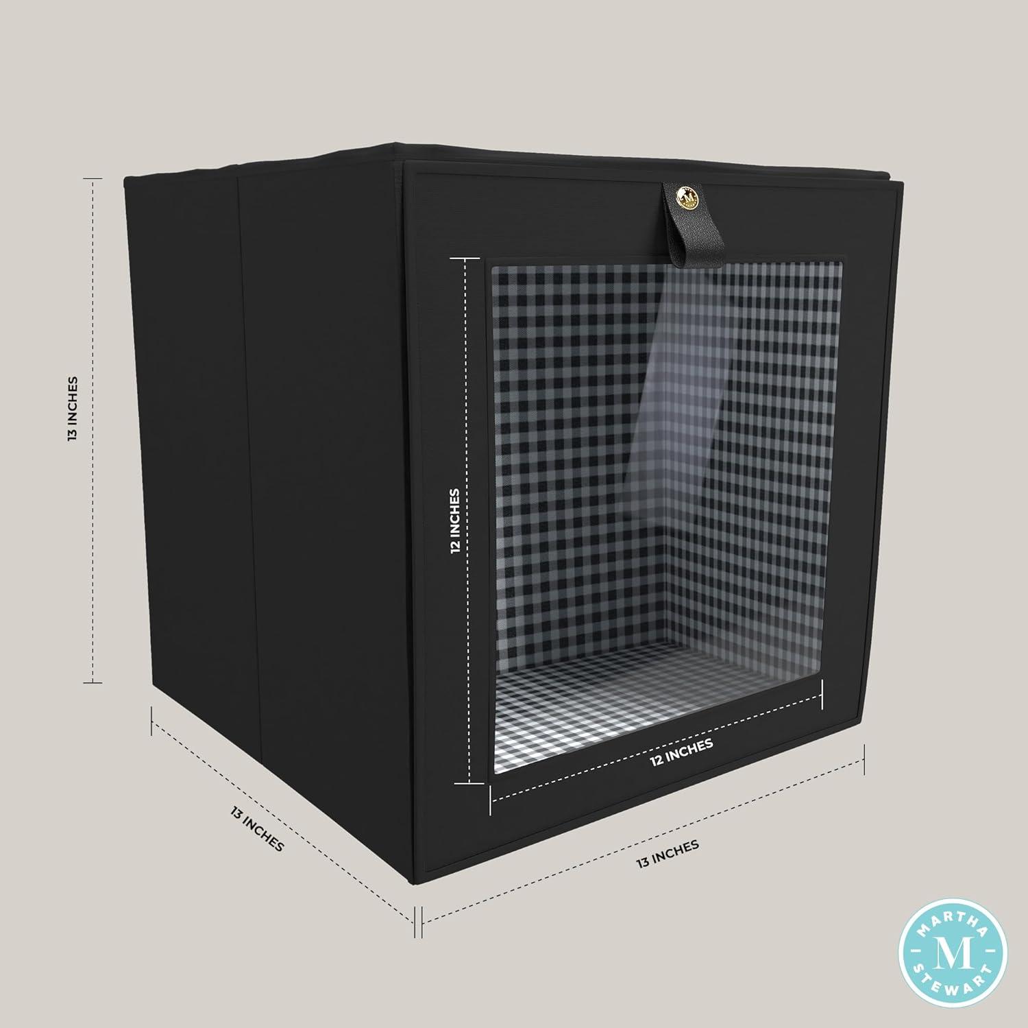 imageMartha Stewart Essential Collapsible Stackable Decorative Home Storage Cube Organization Two Piece Set Includes One Storage Cube With Dividers and One Craft Cube Bedford FloralBlack