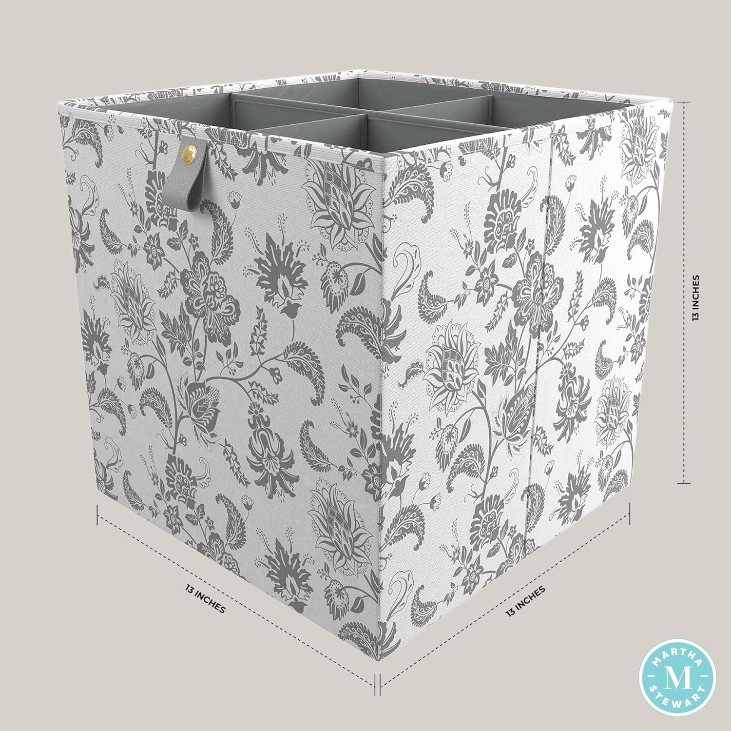 imageMartha Stewart Essential Collapsible Stackable Decorative Home Storage Cube Organization Two Piece Set Includes One Storage Cube With Dividers and One Craft Cube Bedford FloralBedford Floral