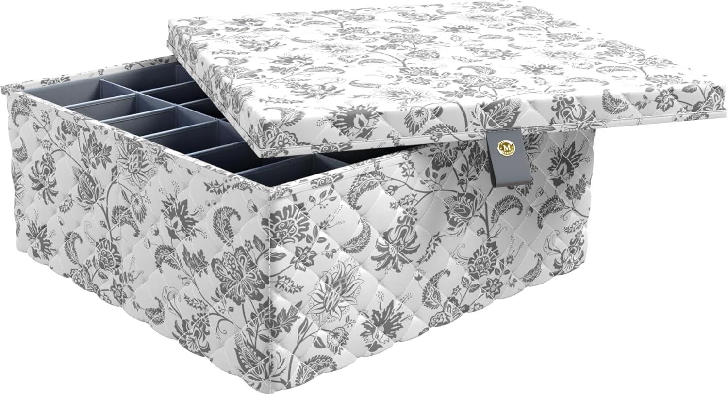 imageMartha Stewart Essential Collapsible Stackable Decorative Home Storage Organization With Lidded Tops Set of 2 Nesting Boxes with Lids GreyBedford Floral