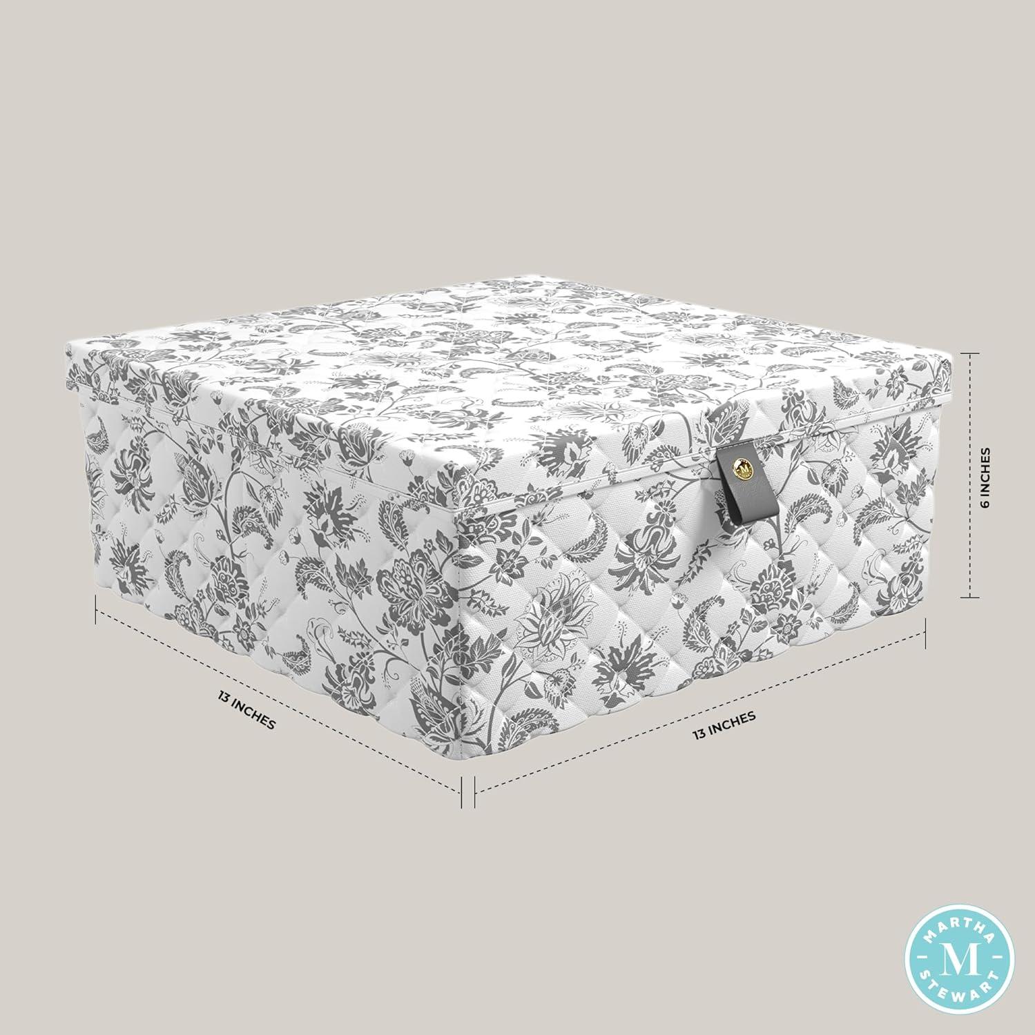 imageMartha Stewart Essential Collapsible Stackable Decorative Home Storage Organization With Lidded Tops Set of 2 Nesting Boxes with Lids GreyBedford Floral