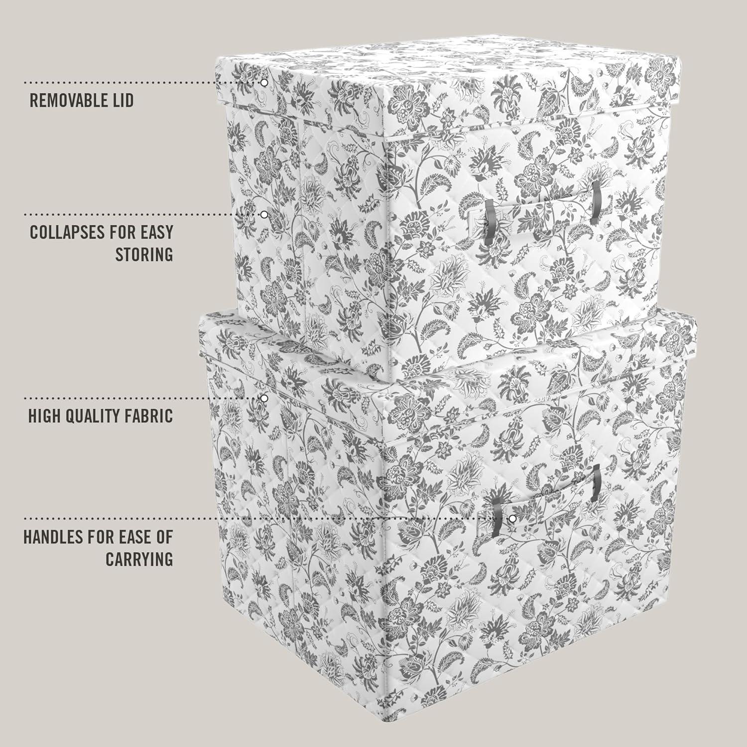 imageMartha Stewart Essential Collapsible Stackable Decorative Home Storage Organization With Lidded Tops Set of 2 Nesting Boxes with Lids GreyBedford Floral