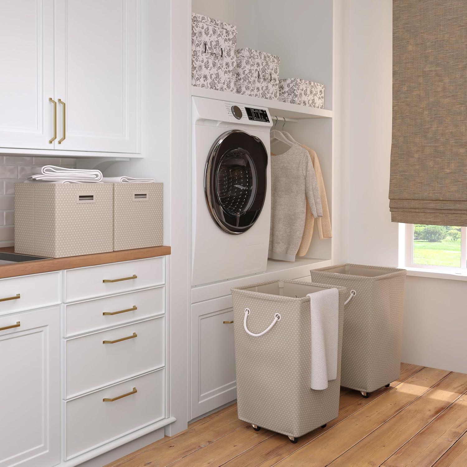 imageMartha Stewart Essential Collapsible Stackable Decorative Home Storage Organization With Lidded Tops Set of 2 Nesting Boxes with Lids GreyBedford Floral