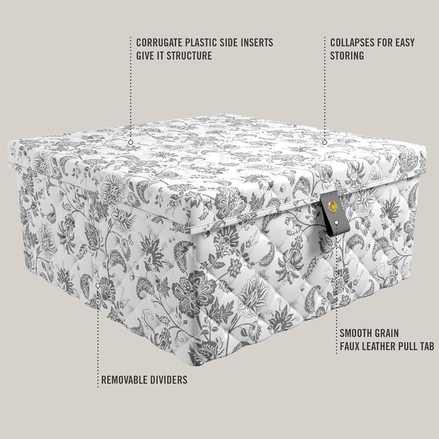 imageMartha Stewart Essential Collapsible Stackable Decorative Home Storage Organization With Lidded Tops Set of 2 Nesting Boxes with Lids GreyBedford Floral