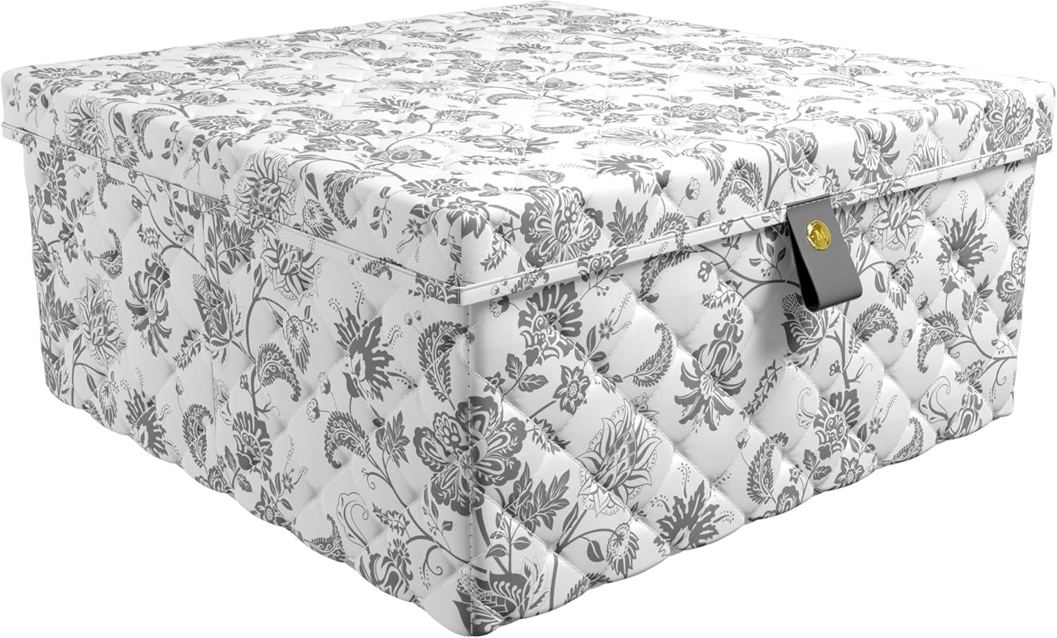 imageMartha Stewart Essential Collapsible Stackable Decorative Home Storage Organization With Lidded Tops Set of 2 Nesting Boxes with Lids GreyBedford Floral