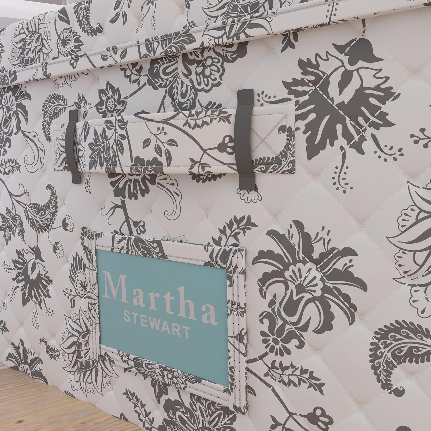 imageMartha Stewart Essential Collapsible Stackable Decorative Home Storage Organization With Lidded Tops Set of 2 Nesting Boxes with Lids GreyBedford Floral