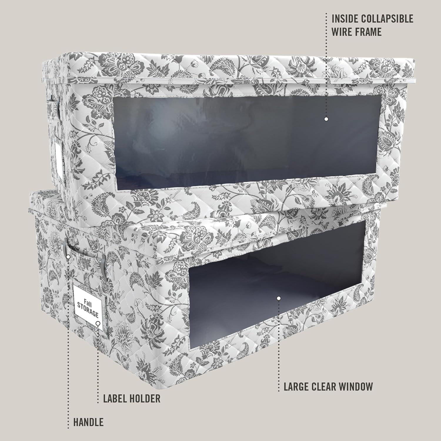 imageMartha Stewart Essential Collapsible Stackable Decorative Home Storage Organization With Lidded Tops Set of 2 Nesting Boxes with Lids GreyBedford Floral