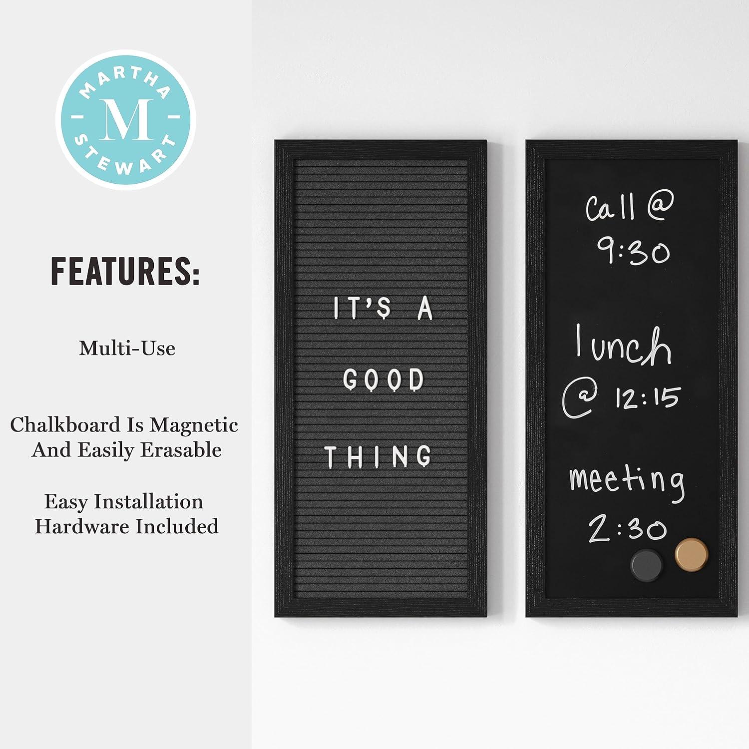 imageMartha Stewart Everette Cork Board Chalk Board Letter Board Set with Included Push Pins Magnets Liquid Chalk Letters 18quot x 24quot Black Woodgrain FrameBlack Woodgrain
