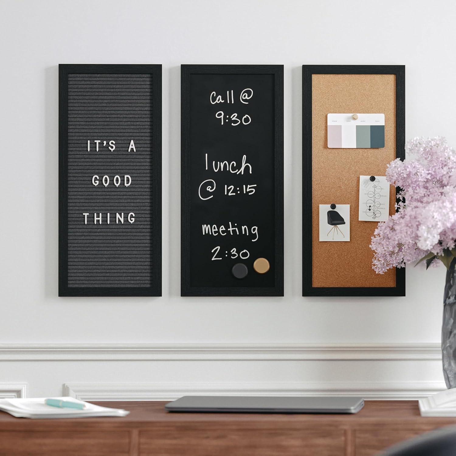 imageMartha Stewart Everette Cork Board Chalk Board Letter Board Set with Included Push Pins Magnets Liquid Chalk Letters 18quot x 24quot Black Woodgrain FrameLight Natural Woodgrain