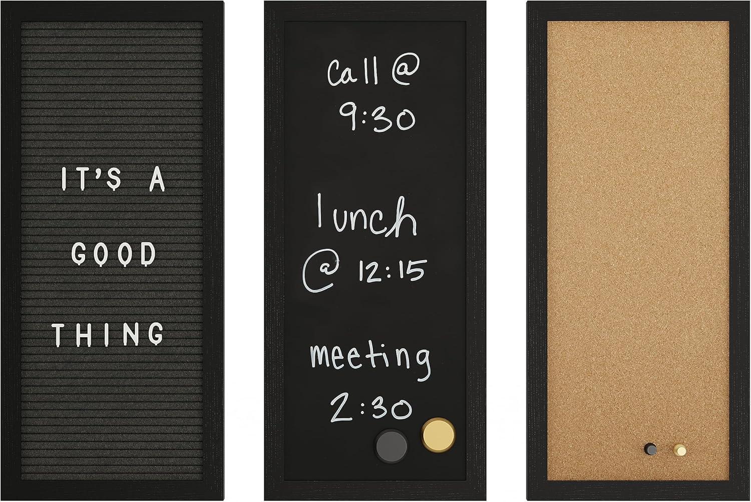 imageMartha Stewart Everette Cork Board Chalk Board Letter Board Set with Included Push Pins Magnets Liquid Chalk Letters 18quot x 24quot Black Woodgrain FrameBlack Woodgrain