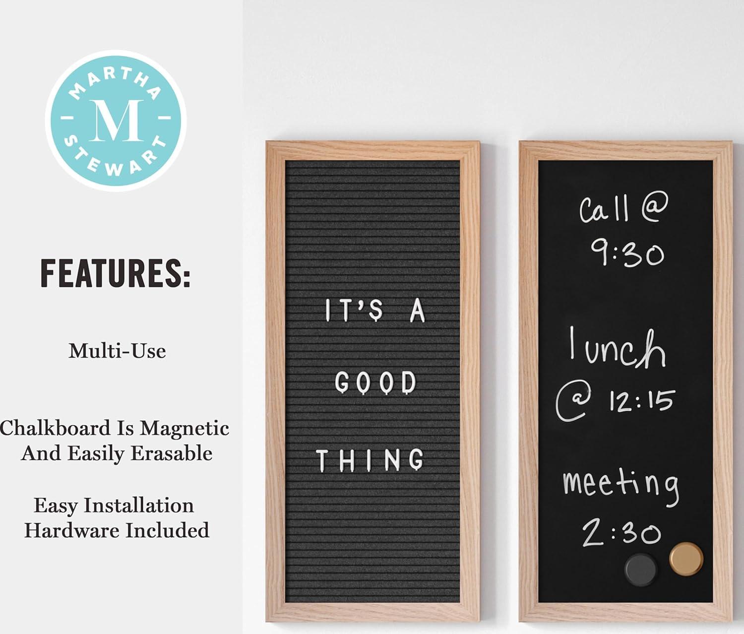 imageMartha Stewart Everette Cork Board Chalk Board Letter Board Set with Included Push Pins Magnets Liquid Chalk Letters 18quot x 24quot Black Woodgrain FrameLight Natural Woodgrain