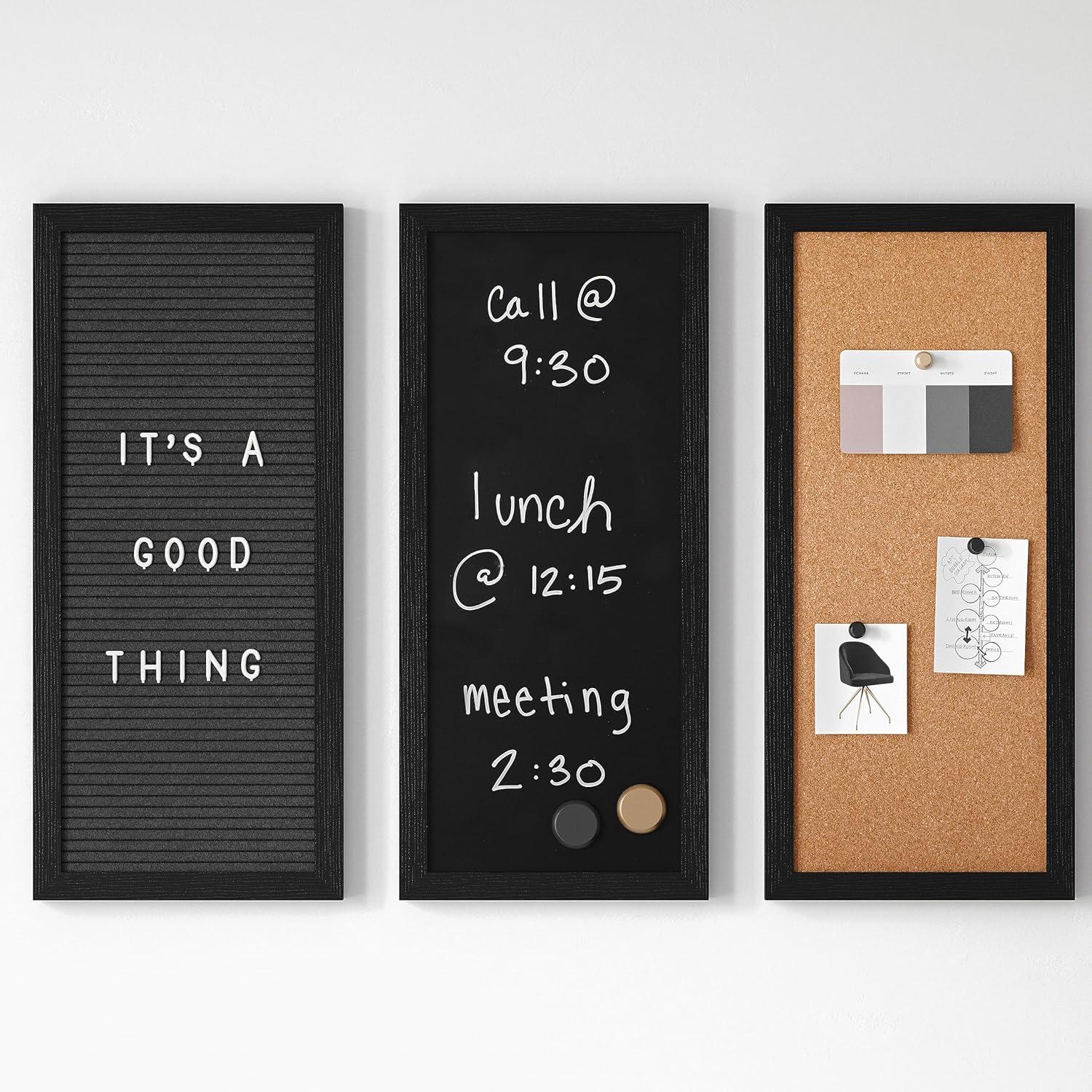 imageMartha Stewart Everette Cork Board Chalk Board Letter Board Set with Included Push Pins Magnets Liquid Chalk Letters 18quot x 24quot Black Woodgrain FrameBlack Woodgrain