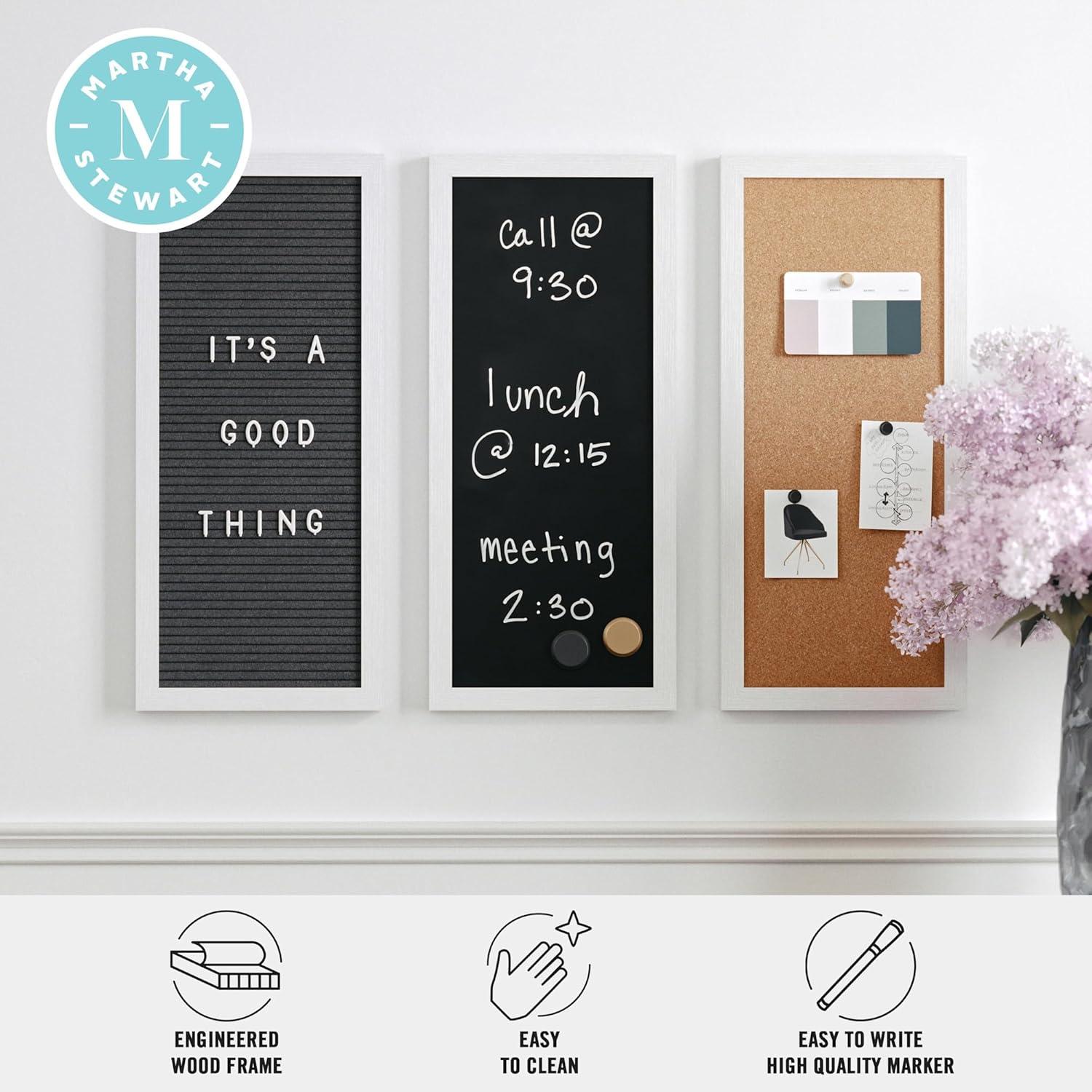 imageMartha Stewart Everette Cork Board Chalk Board Letter Board Set with Included Push Pins Magnets Liquid Chalk Letters 18quot x 24quot Black Woodgrain FrameLight Natural Woodgrain