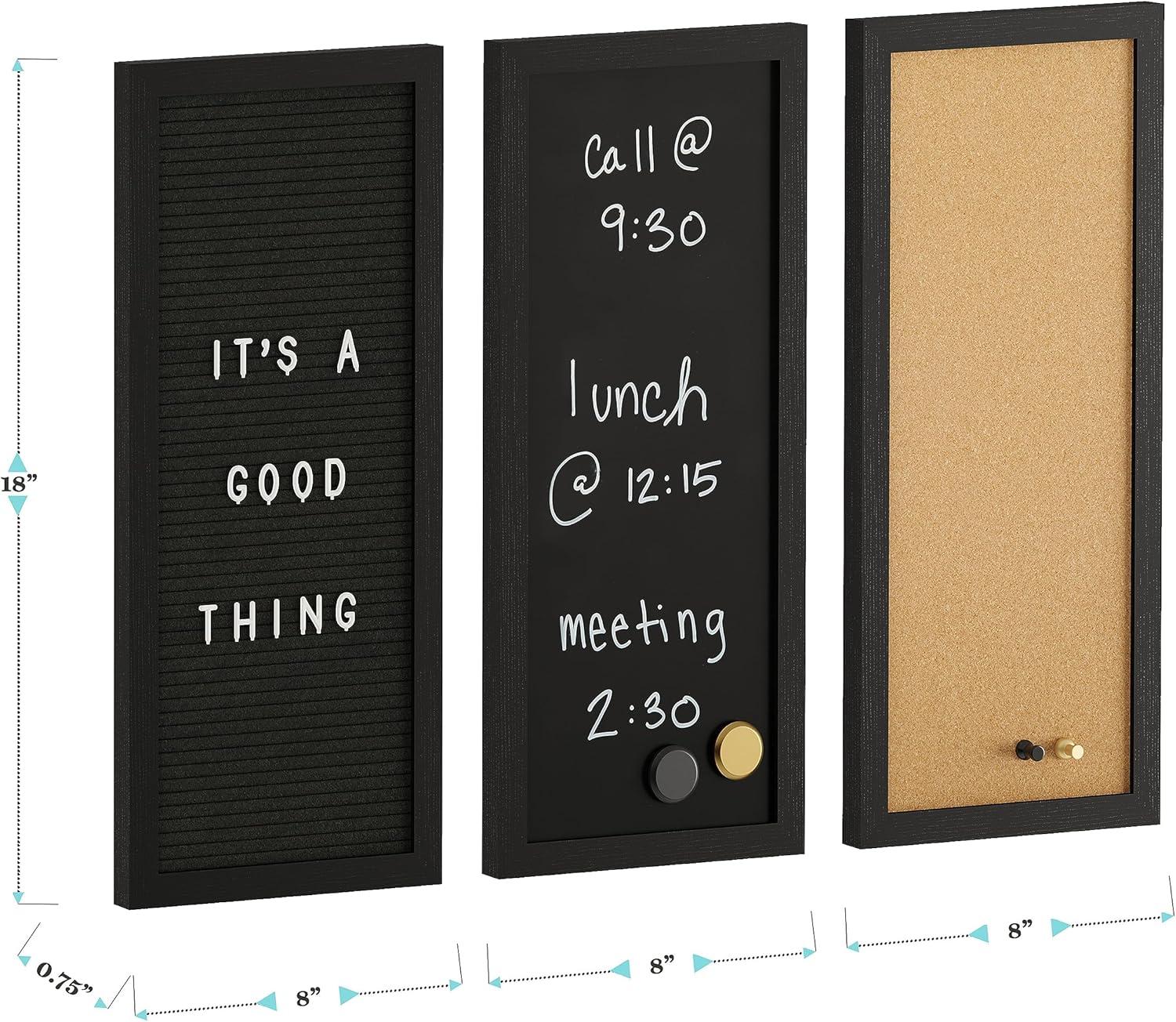 imageMartha Stewart Everette Cork Board Chalk Board Letter Board Set with Included Push Pins Magnets Liquid Chalk Letters 18quot x 24quot Black Woodgrain FrameBlack Woodgrain