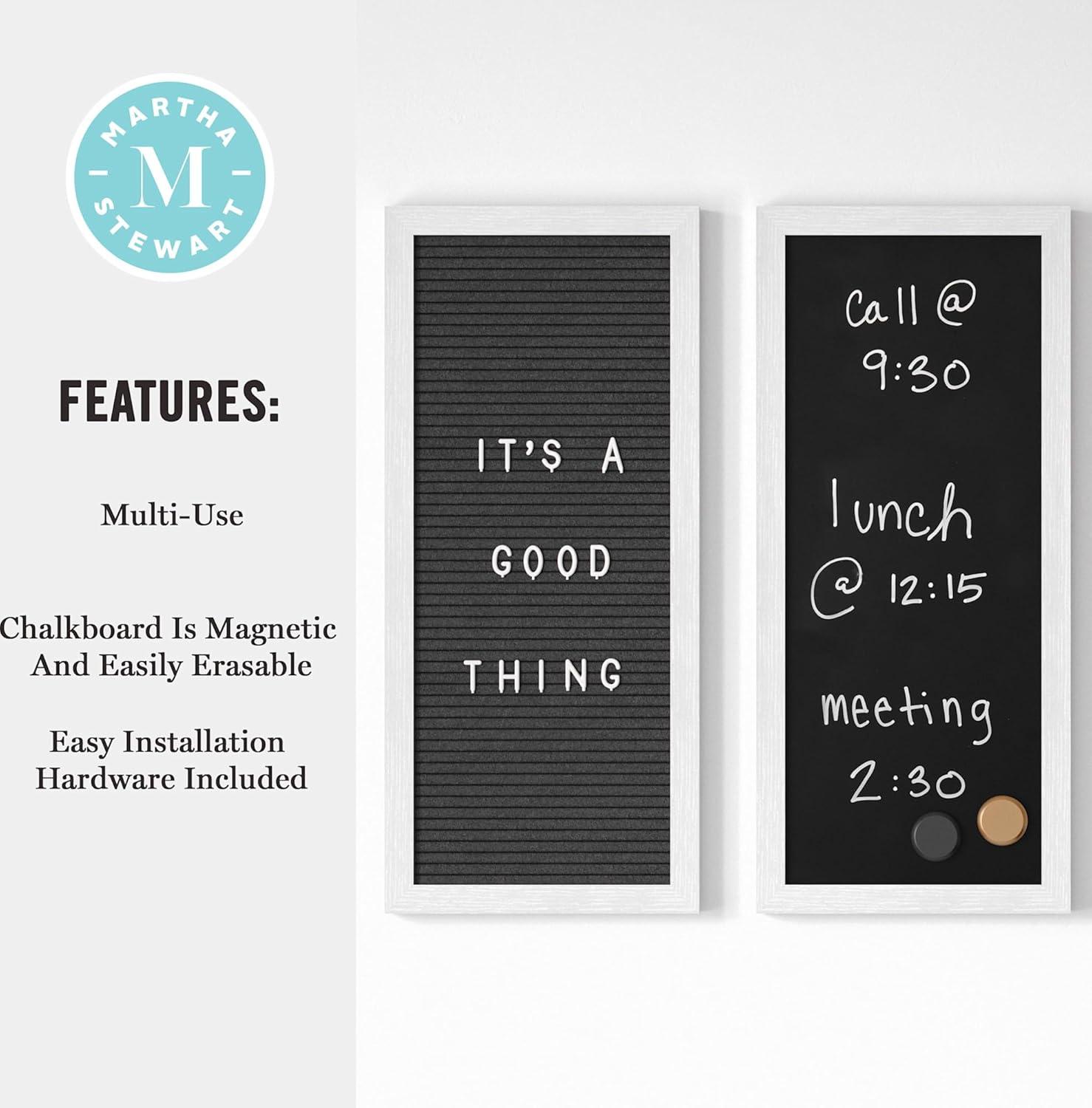 imageMartha Stewart Everette Cork Board Chalk Board Letter Board Set with Included Push Pins Magnets Liquid Chalk Letters 18quot x 24quot Black Woodgrain FrameLight Natural Woodgrain