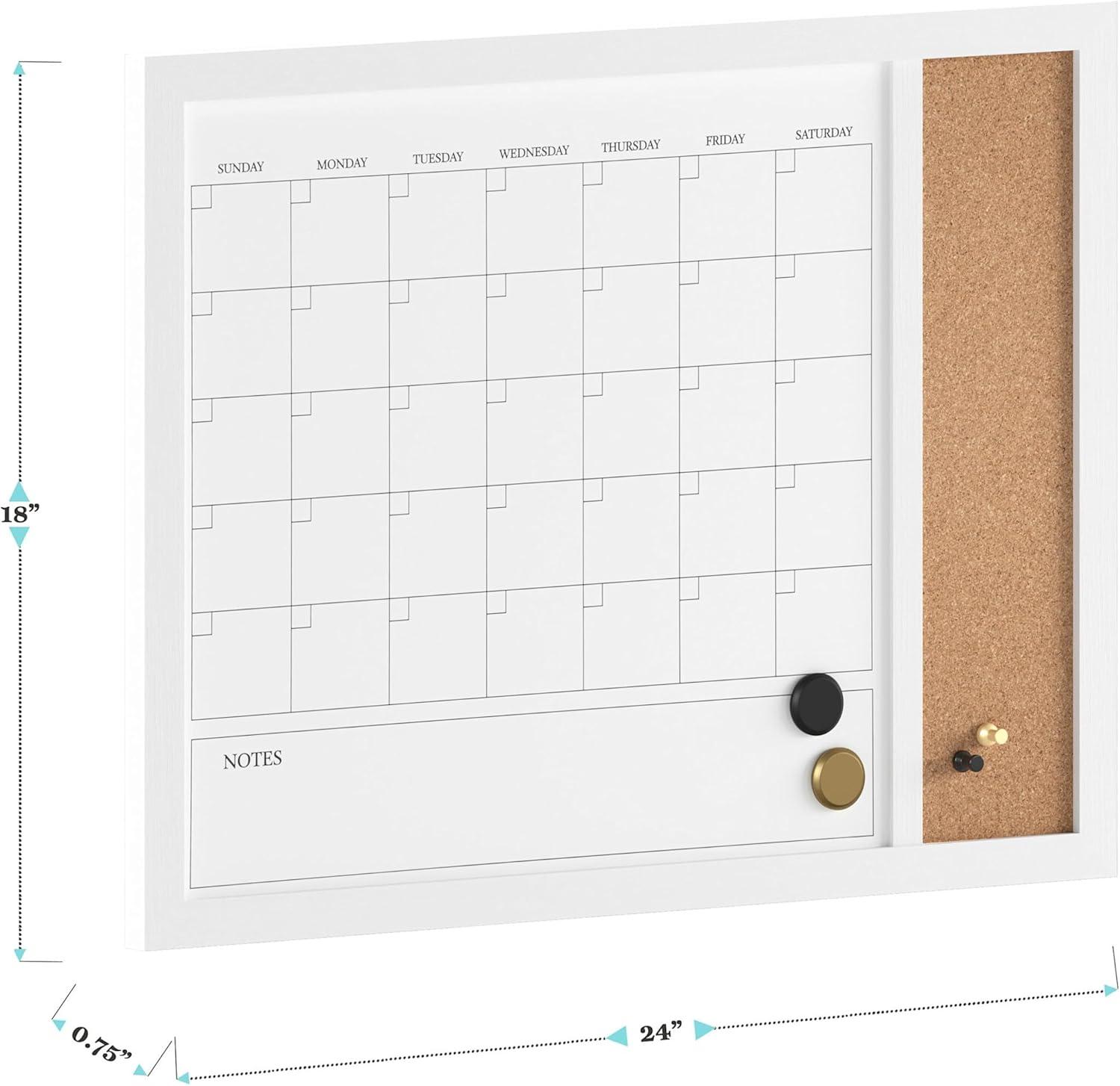 imageMartha Stewart Everette Magnetic Dry Erase Monthly Calendar and Cork Board Combo with Included Marker Magnets Push Pins 24quotx18quot Light Natural Woodgrain FrameLight Natural Woodgrain