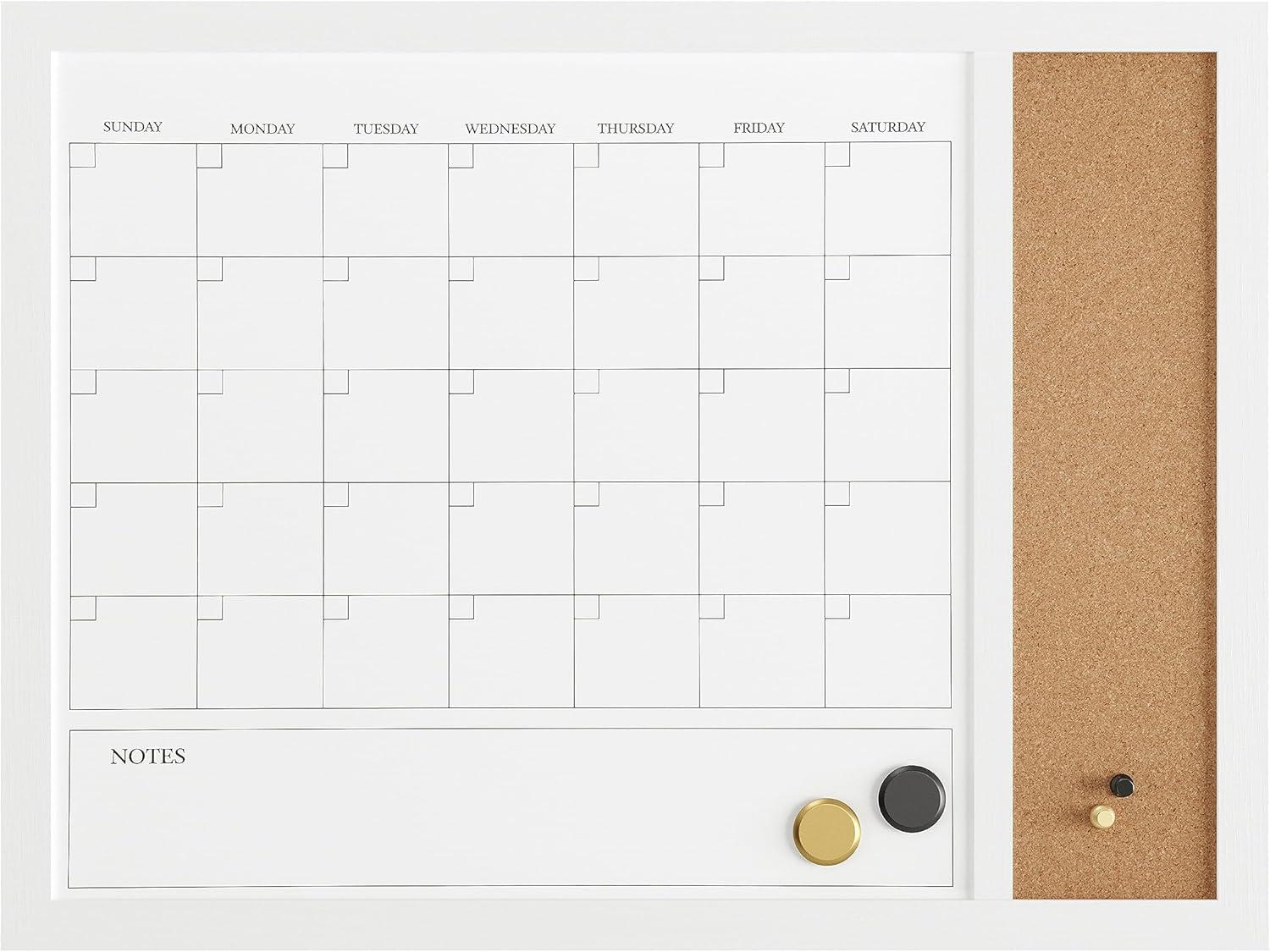 imageMartha Stewart Everette Magnetic Dry Erase Monthly Calendar and Cork Board Combo with Included Marker Magnets Push Pins 24quotx18quot Light Natural Woodgrain FrameWhite Woodgrain