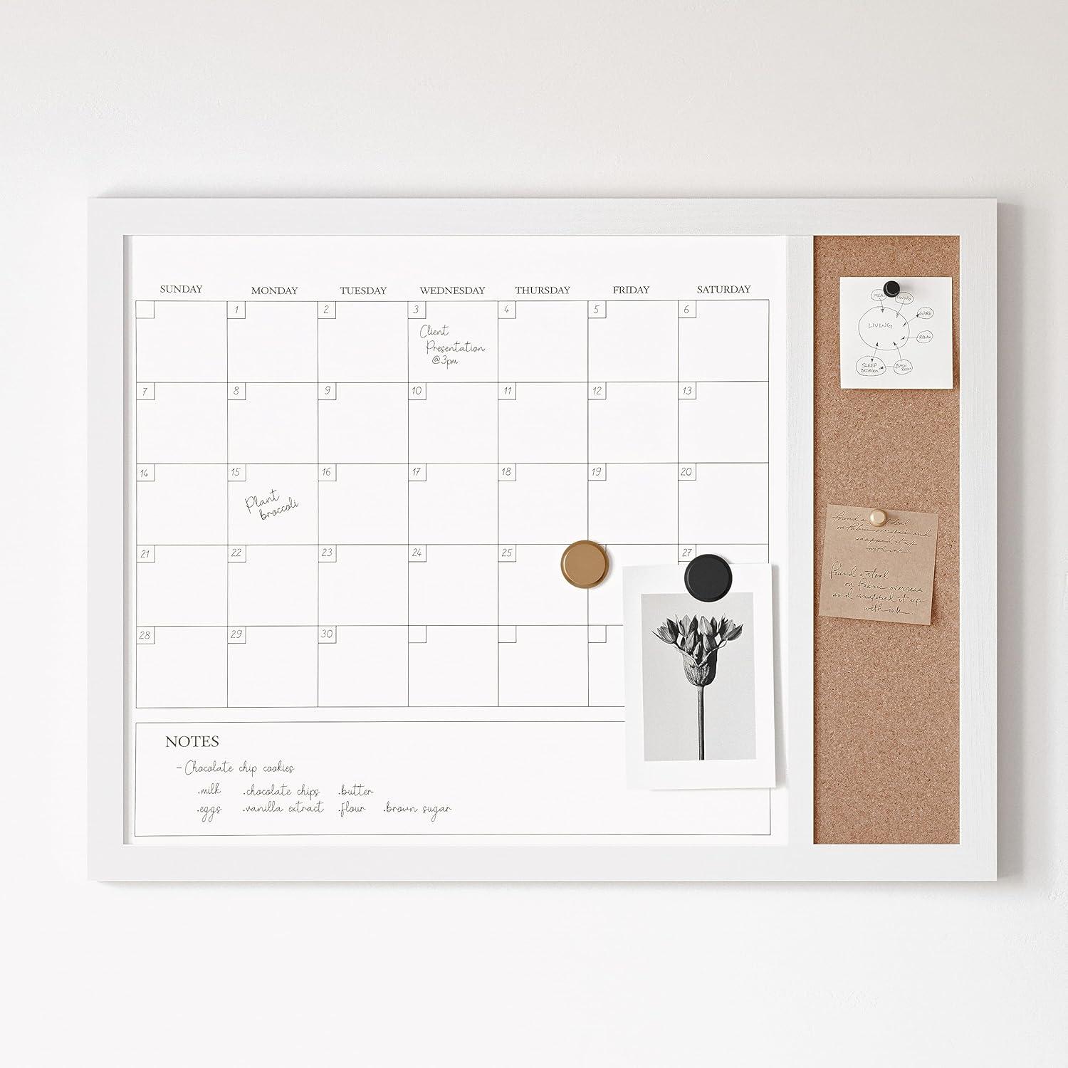 imageMartha Stewart Everette Magnetic Dry Erase Monthly Calendar and Cork Board Combo with Included Marker Magnets Push Pins 24quotx18quot Light Natural Woodgrain FrameWhite Woodgrain