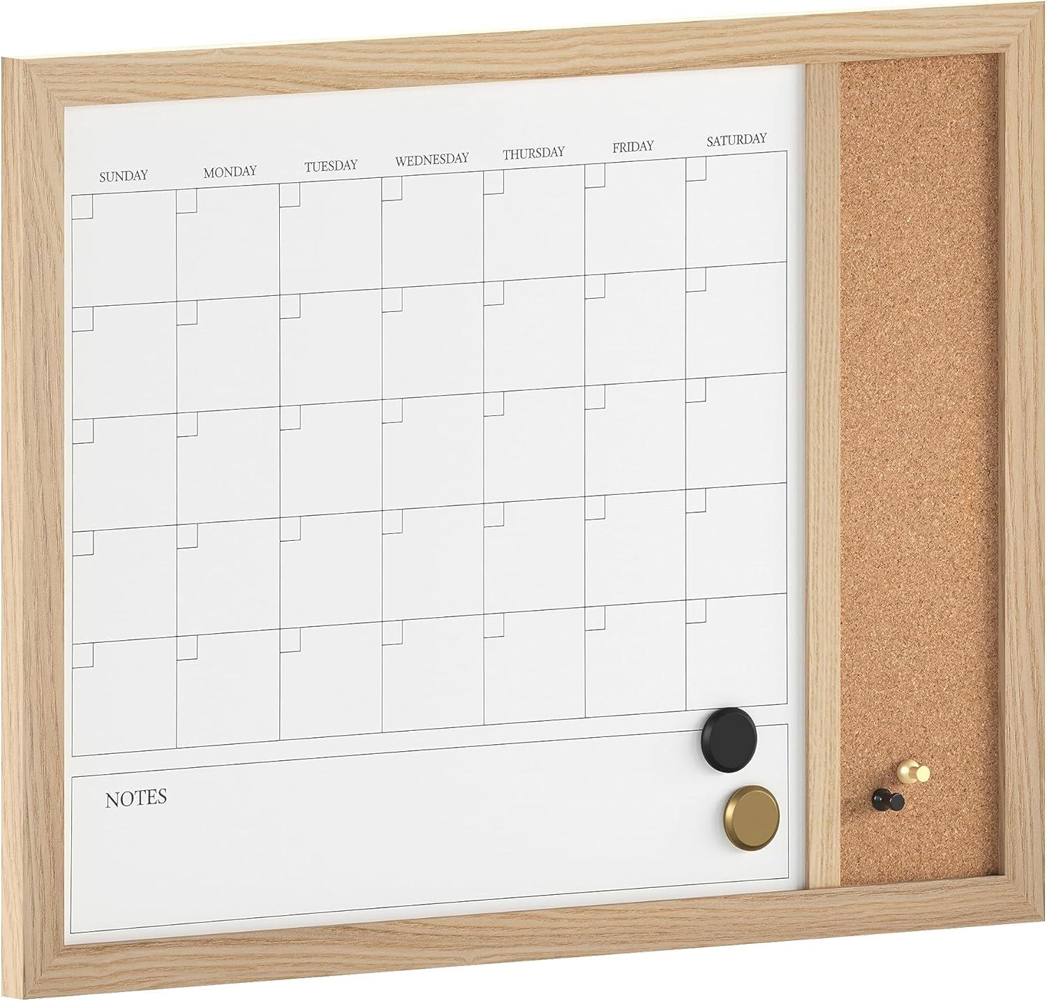 imageMartha Stewart Everette Magnetic Dry Erase Monthly Calendar and Cork Board Combo with Included Marker Magnets Push Pins 24quotx18quot Light Natural Woodgrain FrameLight Natural Woodgrain