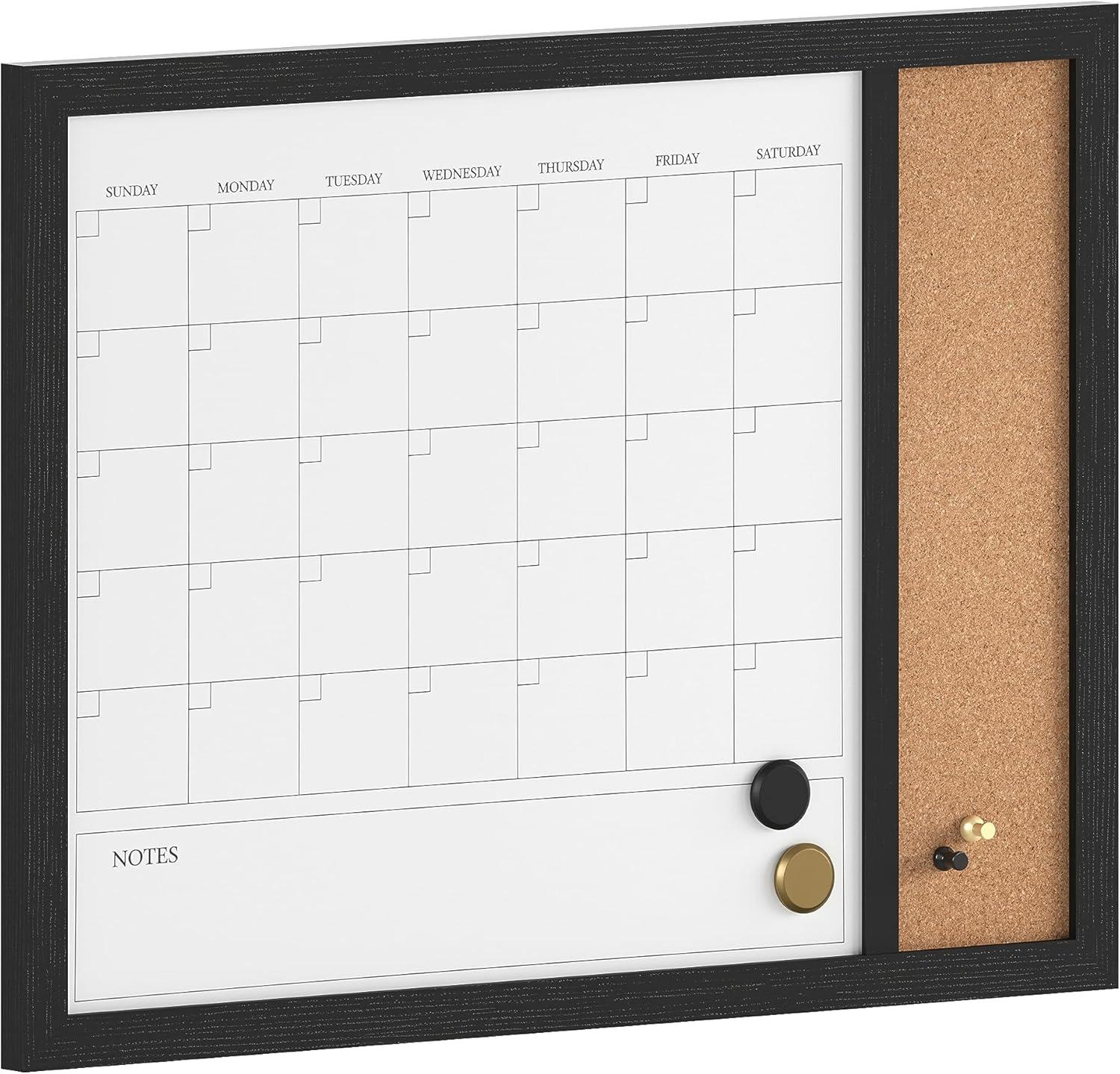 imageMartha Stewart Everette Magnetic Dry Erase Monthly Calendar and Cork Board Combo with Included Marker Magnets Push Pins 24quotx18quot Light Natural Woodgrain FrameBlack Woodgrain