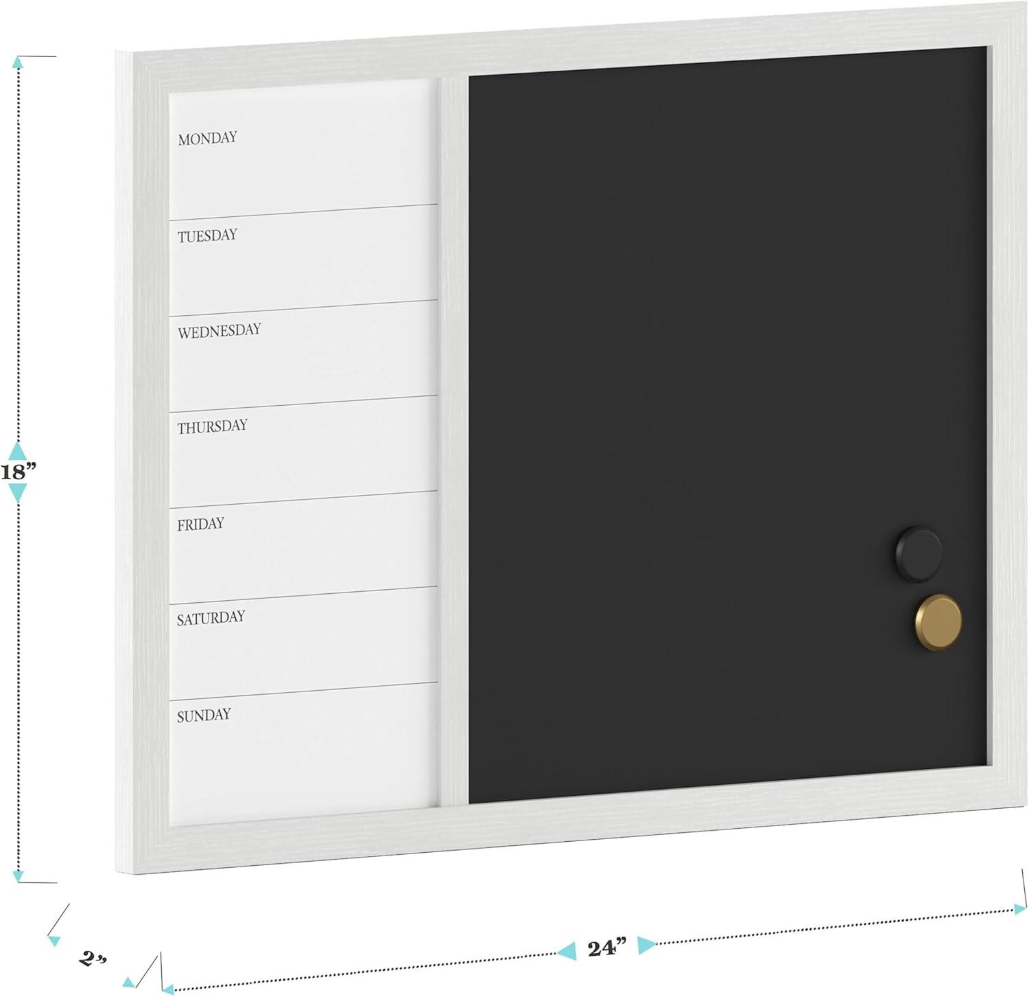 imageMartha Stewart Everette Magnetic Weekly Calendar Dry Erase Board and Chalk Board with Liquid Chalk Marker and Magnets 24quotx18quot Black Woodgrain FrameBlack Woodgrain