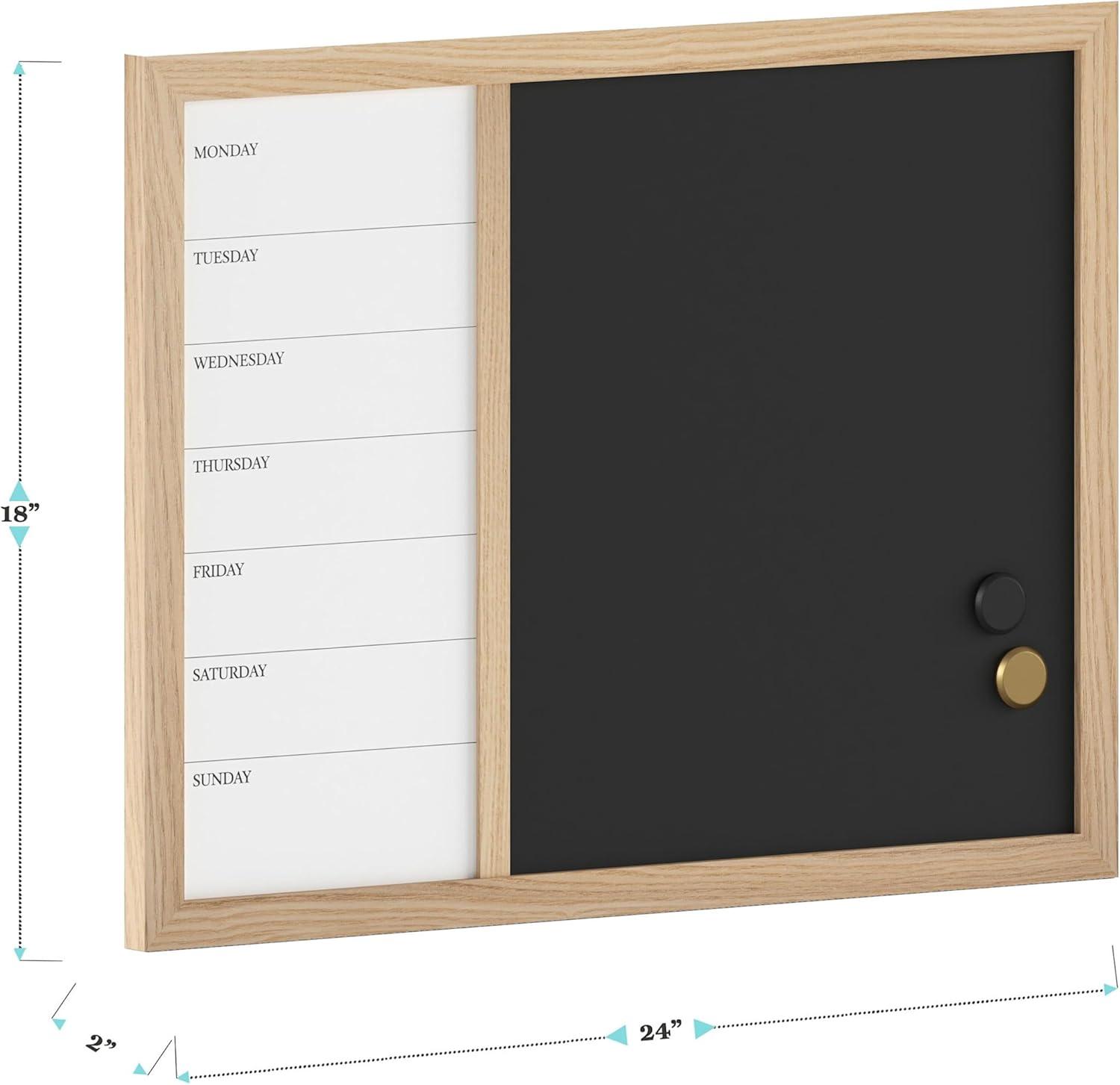 imageMartha Stewart Everette Magnetic Weekly Calendar Dry Erase Board and Chalk Board with Liquid Chalk Marker and Magnets 24quotx18quot Black Woodgrain FrameBlack Woodgrain