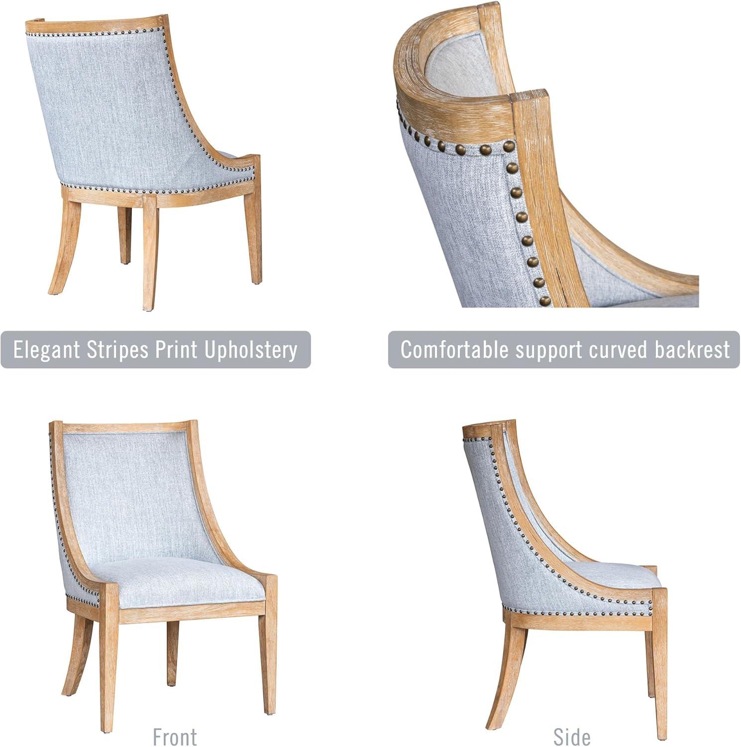 imageMartha Stewart Farmhouse Dining Room Chair Recessed Arm Chair for Bedrooms Nailhead Trim Solid Wood Legs Upholstered Reading Accent Chairs for Living Room Kitchen Dcor Elmherst Linen ColorLight Blue