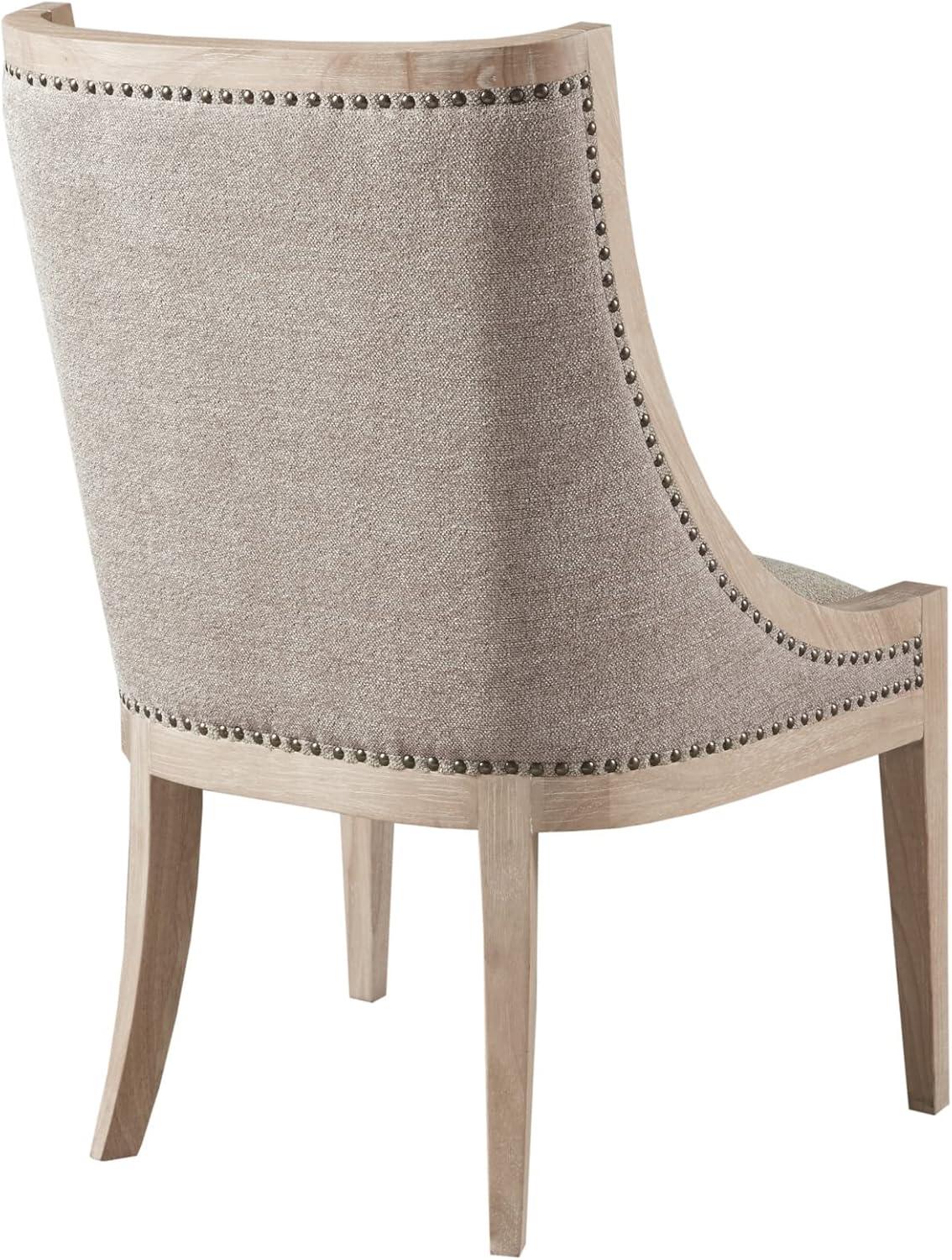 imageMartha Stewart Farmhouse Dining Room Chair Recessed Arm Chair for Bedrooms Nailhead Trim Solid Wood Legs Upholstered Reading Accent Chairs for Living Room Kitchen Dcor Elmherst Linen ColorLinen Color