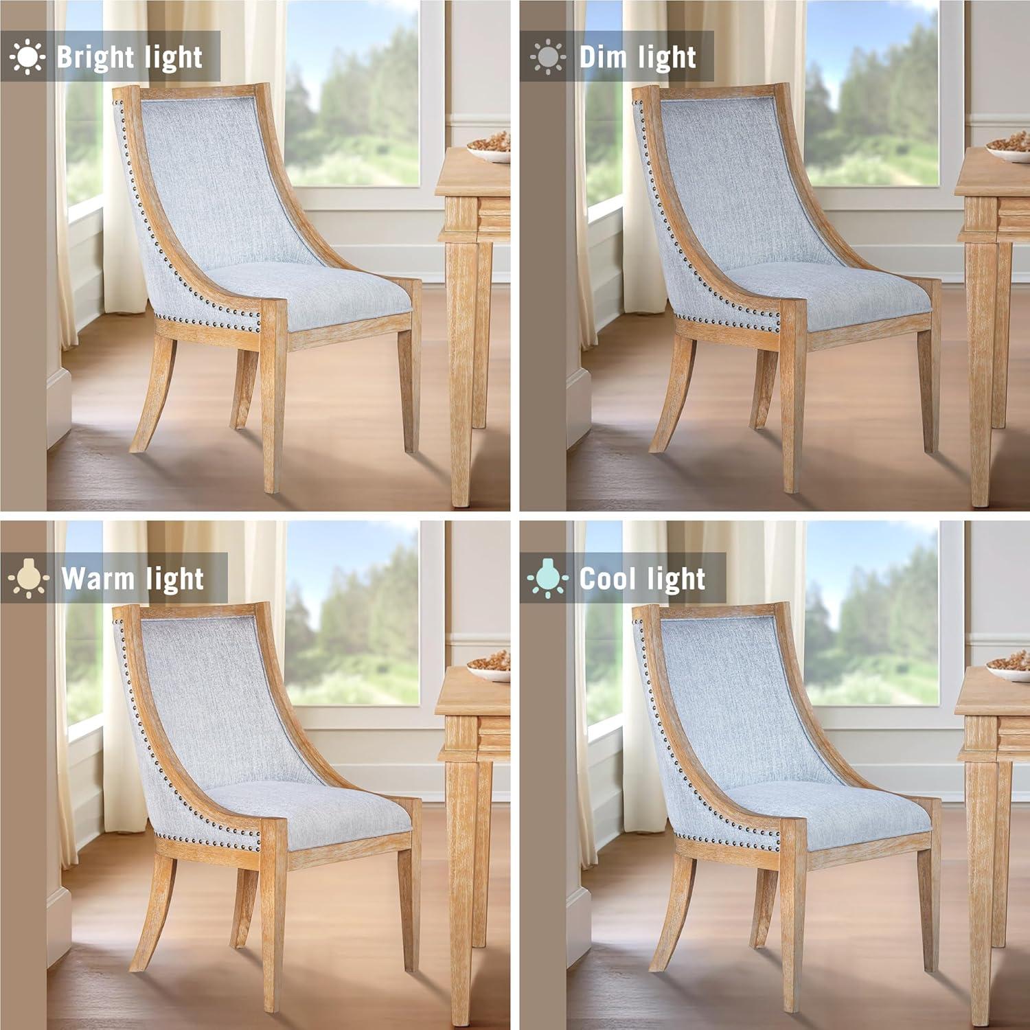 imageMartha Stewart Farmhouse Dining Room Chair Recessed Arm Chair for Bedrooms Nailhead Trim Solid Wood Legs Upholstered Reading Accent Chairs for Living Room Kitchen Dcor Elmherst Linen ColorLight Blue