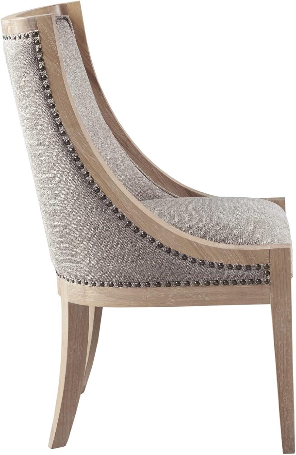 imageMartha Stewart Farmhouse Dining Room Chair Recessed Arm Chair for Bedrooms Nailhead Trim Solid Wood Legs Upholstered Reading Accent Chairs for Living Room Kitchen Dcor Elmherst Linen ColorLinen Color