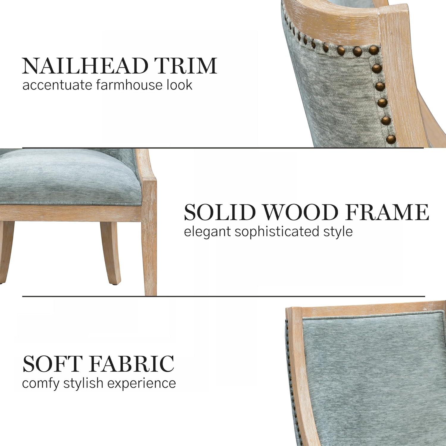 imageMartha Stewart Farmhouse Dining Room Chair Recessed Arm Chair for Bedrooms Nailhead Trim Solid Wood Legs Upholstered Reading Accent Chairs for Living Room Kitchen Dcor Elmherst Linen ColorSoft Green