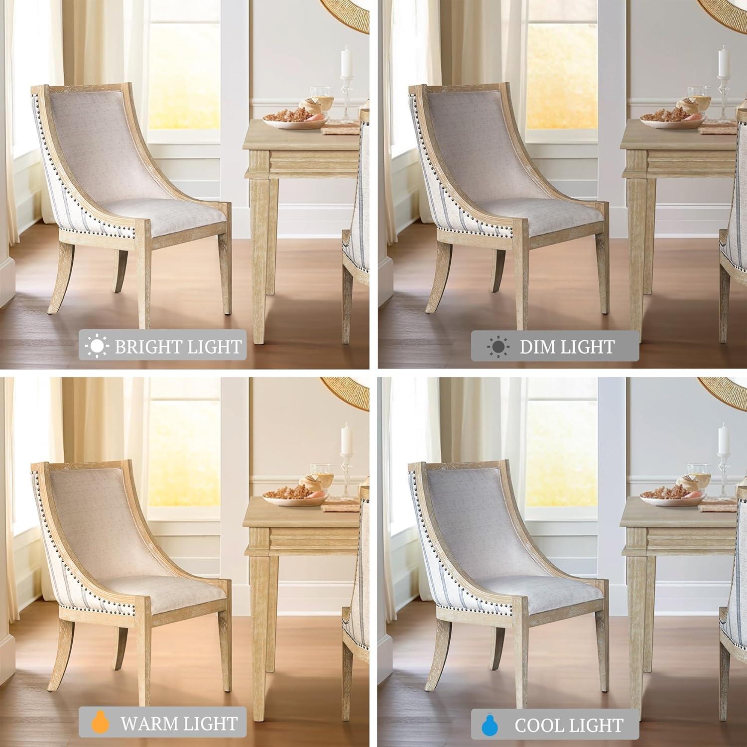 imageMartha Stewart Farmhouse Dining Room Chair Recessed Arm Chair for Bedrooms Nailhead Trim Solid Wood Legs Upholstered Reading Accent Chairs for Living Room Kitchen Dcor Elmherst Linen ColorBeige Stripe