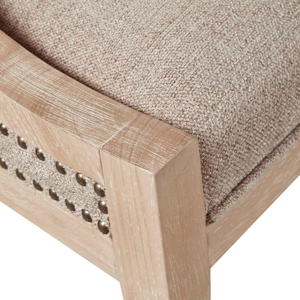 imageMartha Stewart Farmhouse Dining Room Chair Recessed Arm Chair for Bedrooms Nailhead Trim Solid Wood Legs Upholstered Reading Accent Chairs for Living Room Kitchen Dcor Elmherst Linen ColorLinen Color