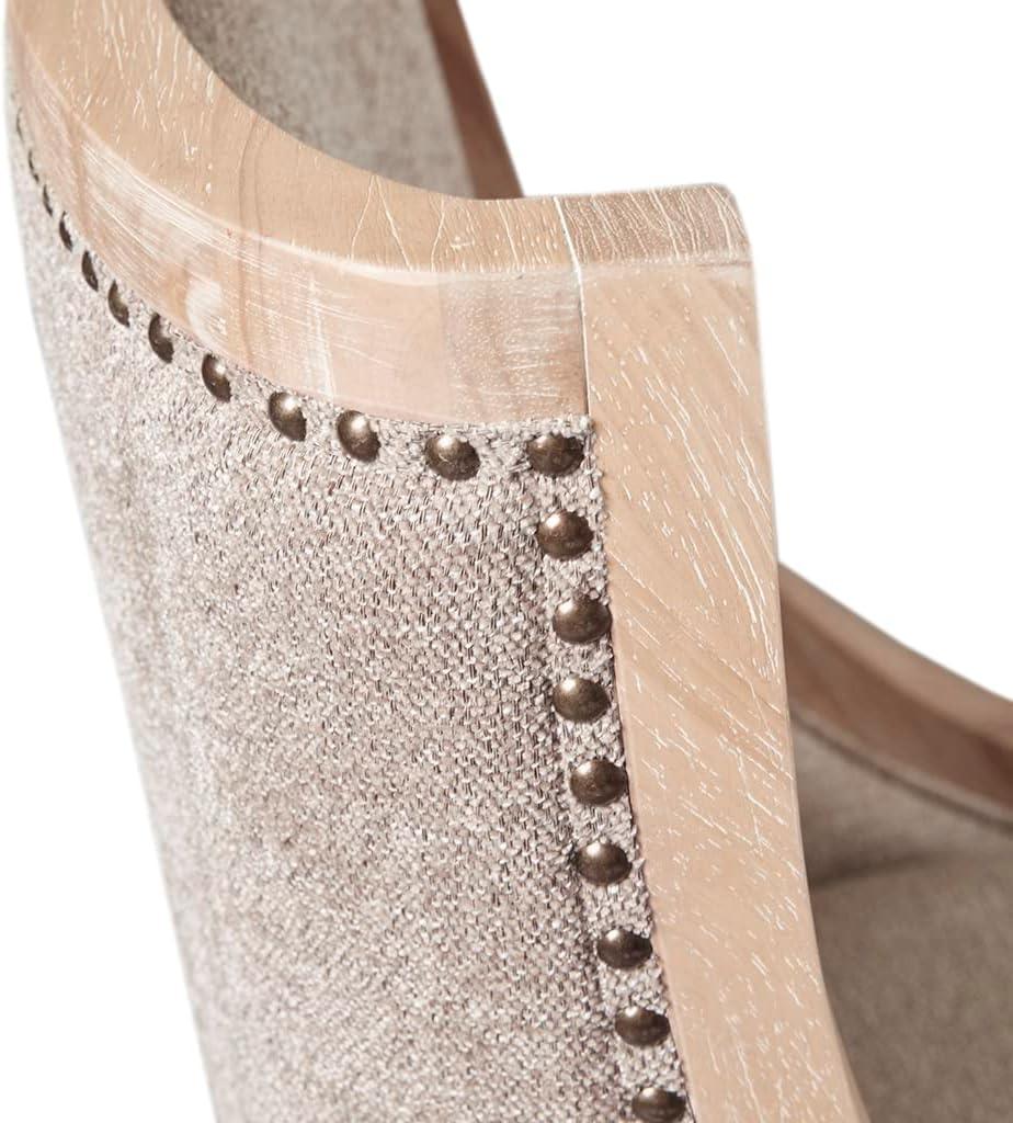 imageMartha Stewart Farmhouse Dining Room Chair Recessed Arm Chair for Bedrooms Nailhead Trim Solid Wood Legs Upholstered Reading Accent Chairs for Living Room Kitchen Dcor Elmherst Linen ColorLinen Color