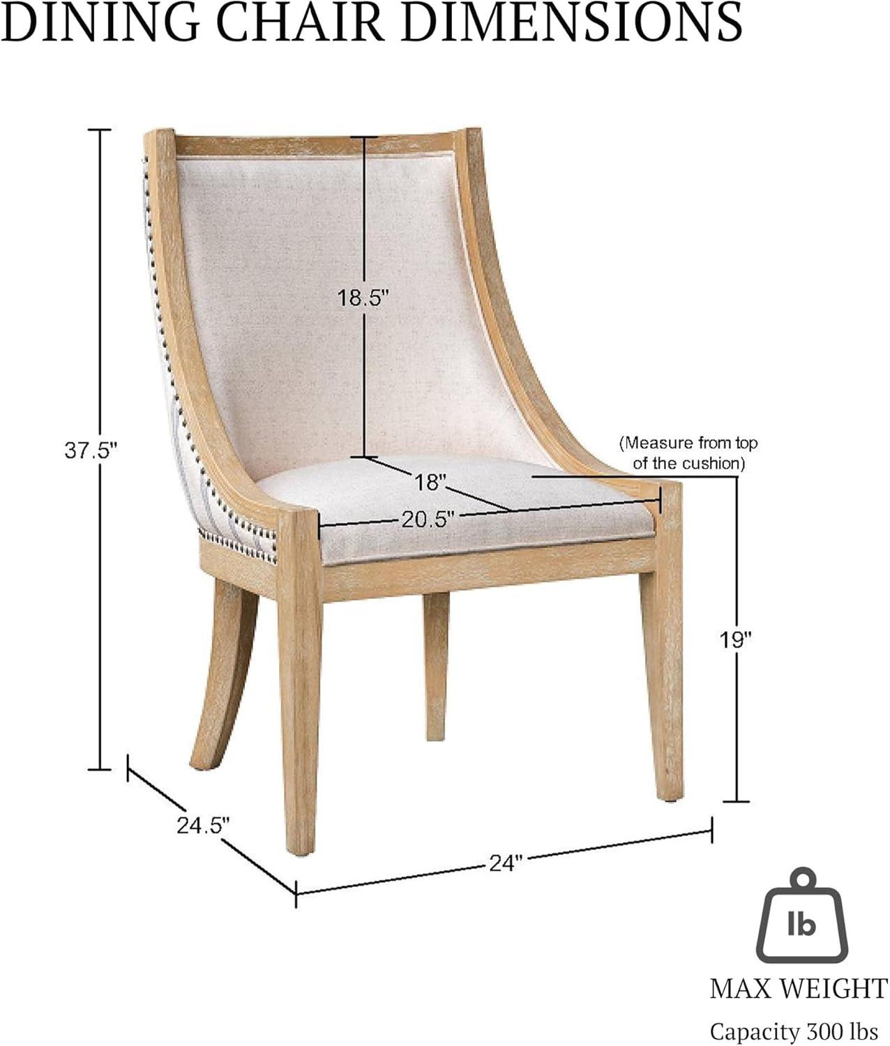 imageMartha Stewart Farmhouse Dining Room Chair Recessed Arm Chair for Bedrooms Nailhead Trim Solid Wood Legs Upholstered Reading Accent Chairs for Living Room Kitchen Dcor Elmherst Linen ColorBeige Stripe
