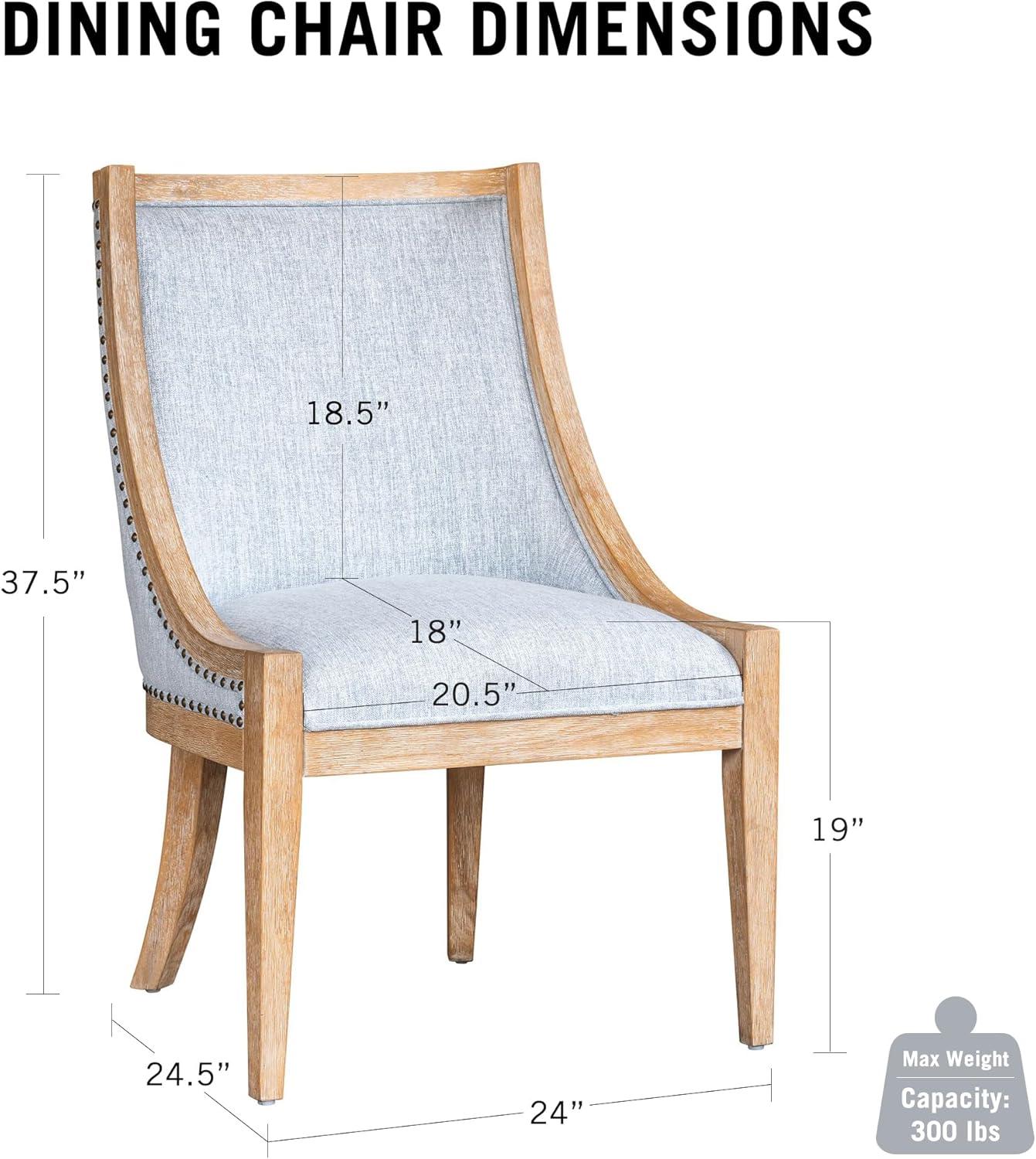 imageMartha Stewart Farmhouse Dining Room Chair Recessed Arm Chair for Bedrooms Nailhead Trim Solid Wood Legs Upholstered Reading Accent Chairs for Living Room Kitchen Dcor Elmherst Linen ColorLight Blue