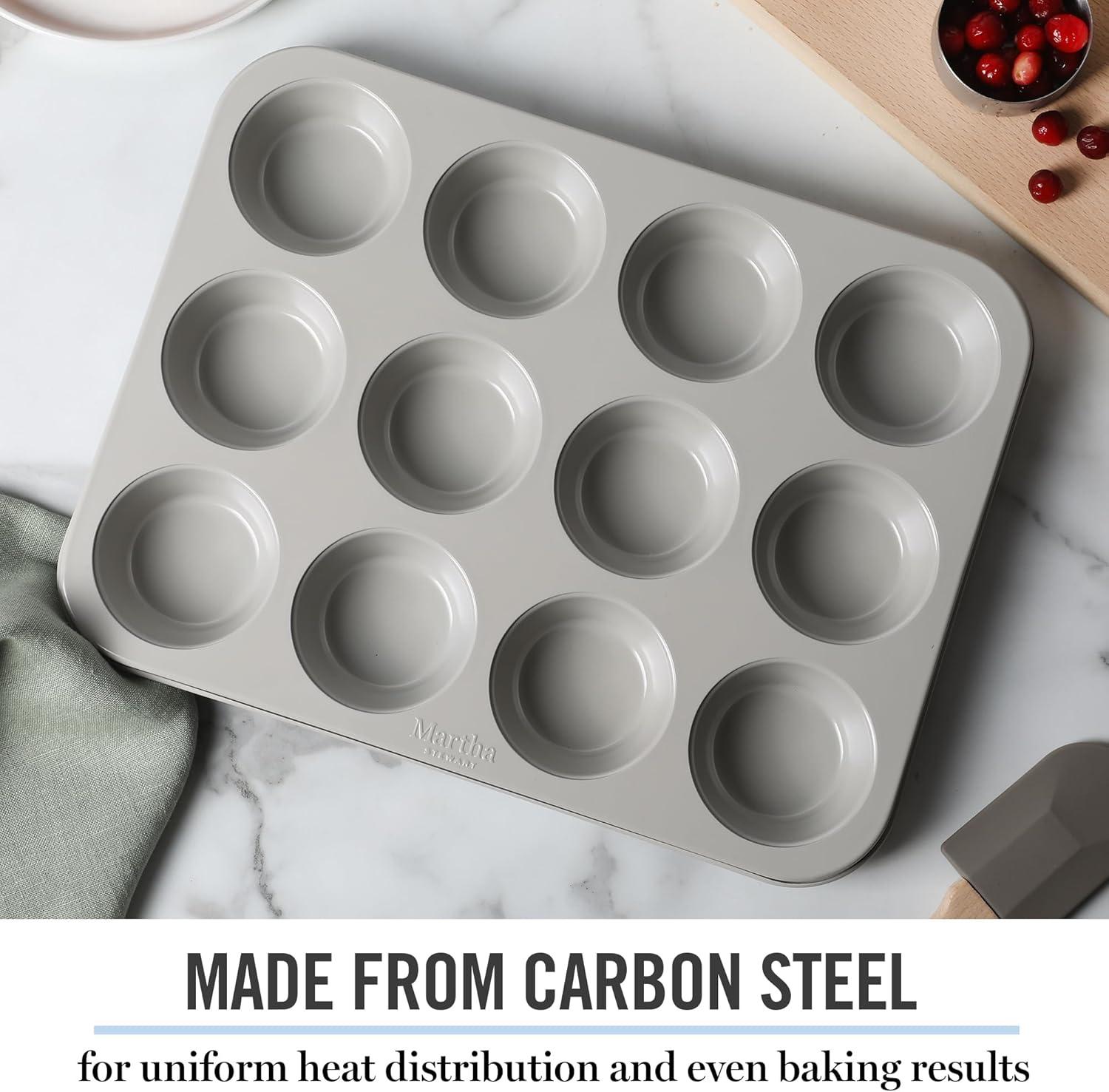 imageMartha Stewart Gallen 12Cup Nonstick Carbon Steel Muffin and Cupcake Pan Cool Grey Durable Bakeware for Even Baking and Easy ReleaseCool Gray