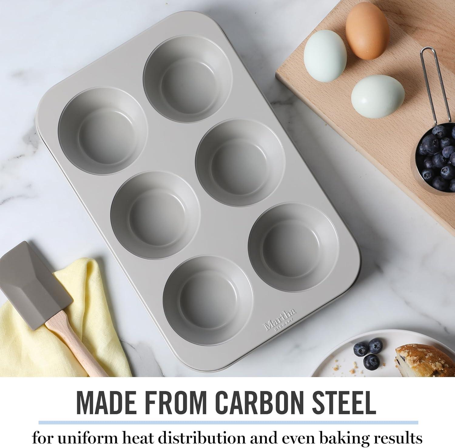 imageMartha Stewart Gallen 12Cup Nonstick Carbon Steel Muffin and Cupcake Pan Cool Grey Durable Bakeware for Even Baking and Easy ReleaseCool Gray