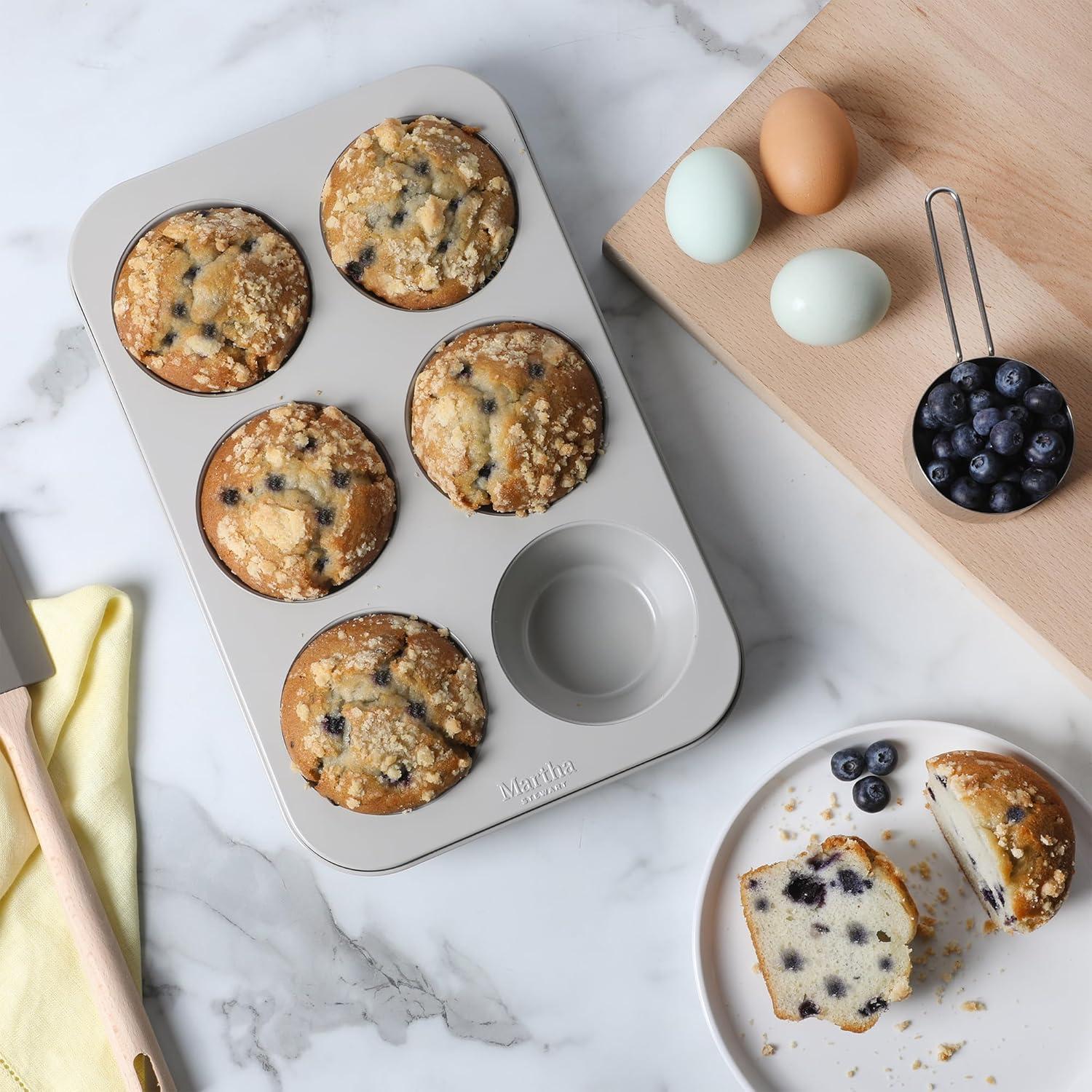 imageMartha Stewart Gallen 12Cup Nonstick Carbon Steel Muffin and Cupcake Pan Cool Grey Durable Bakeware for Even Baking and Easy ReleaseCool Gray