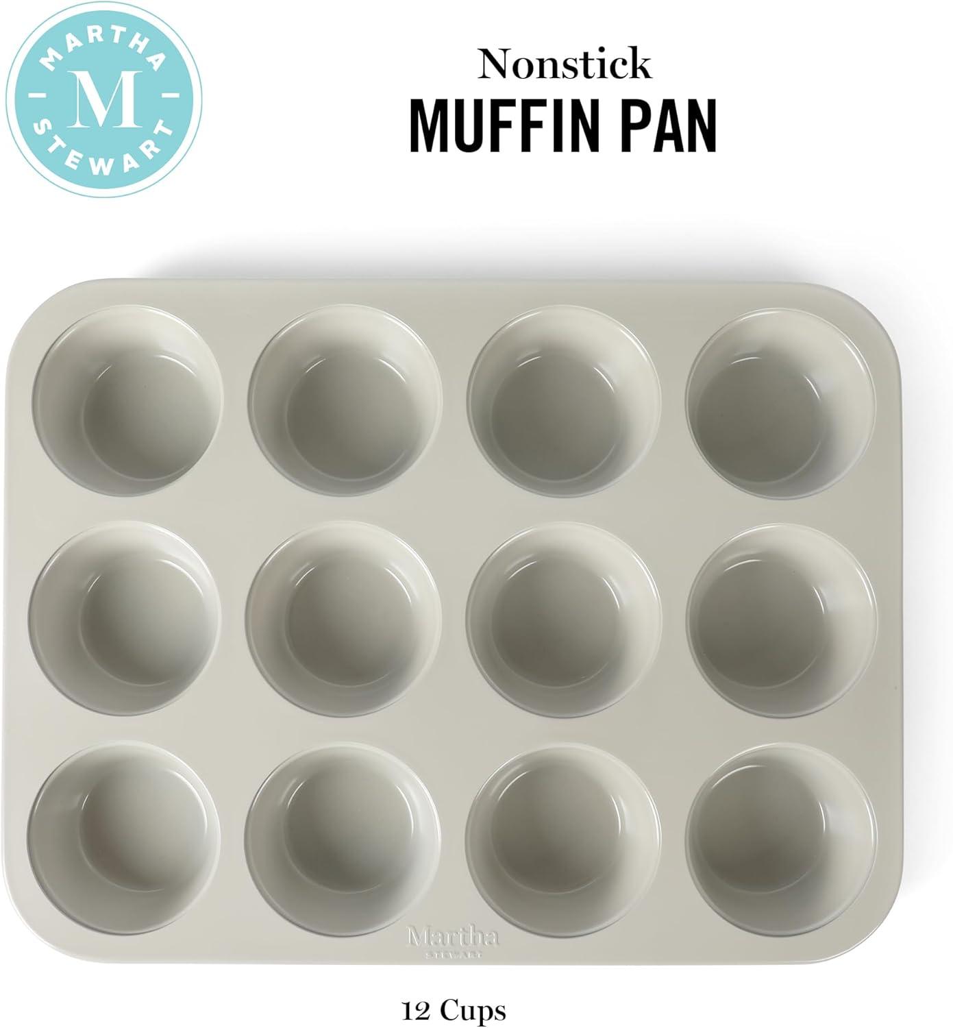 imageMartha Stewart Gallen 12Cup Nonstick Carbon Steel Muffin and Cupcake Pan Cool Grey Durable Bakeware for Even Baking and Easy ReleaseCool Gray