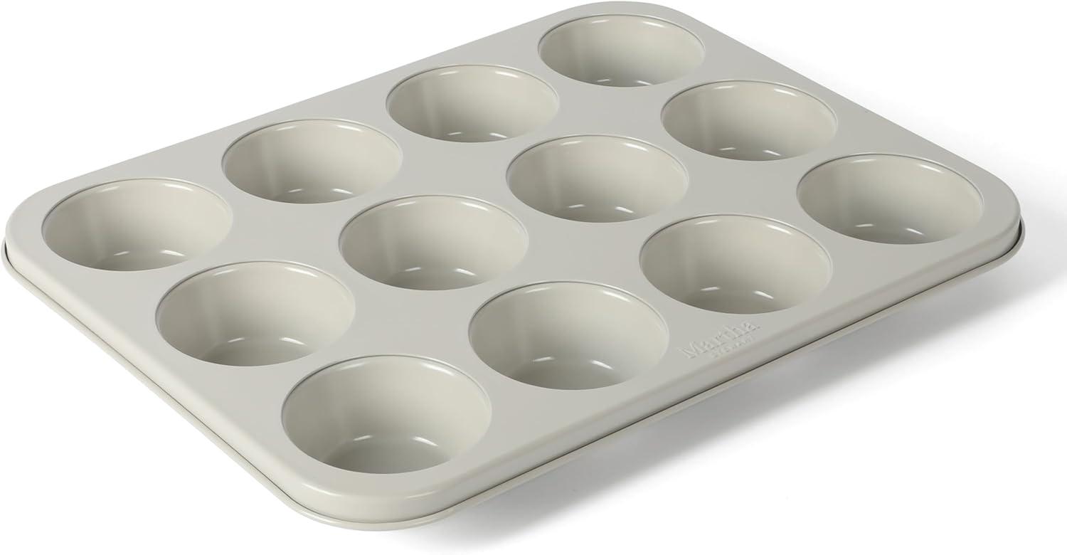 imageMartha Stewart Gallen 12Cup Nonstick Carbon Steel Muffin and Cupcake Pan Cool Grey Durable Bakeware for Even Baking and Easy ReleaseCool Gray