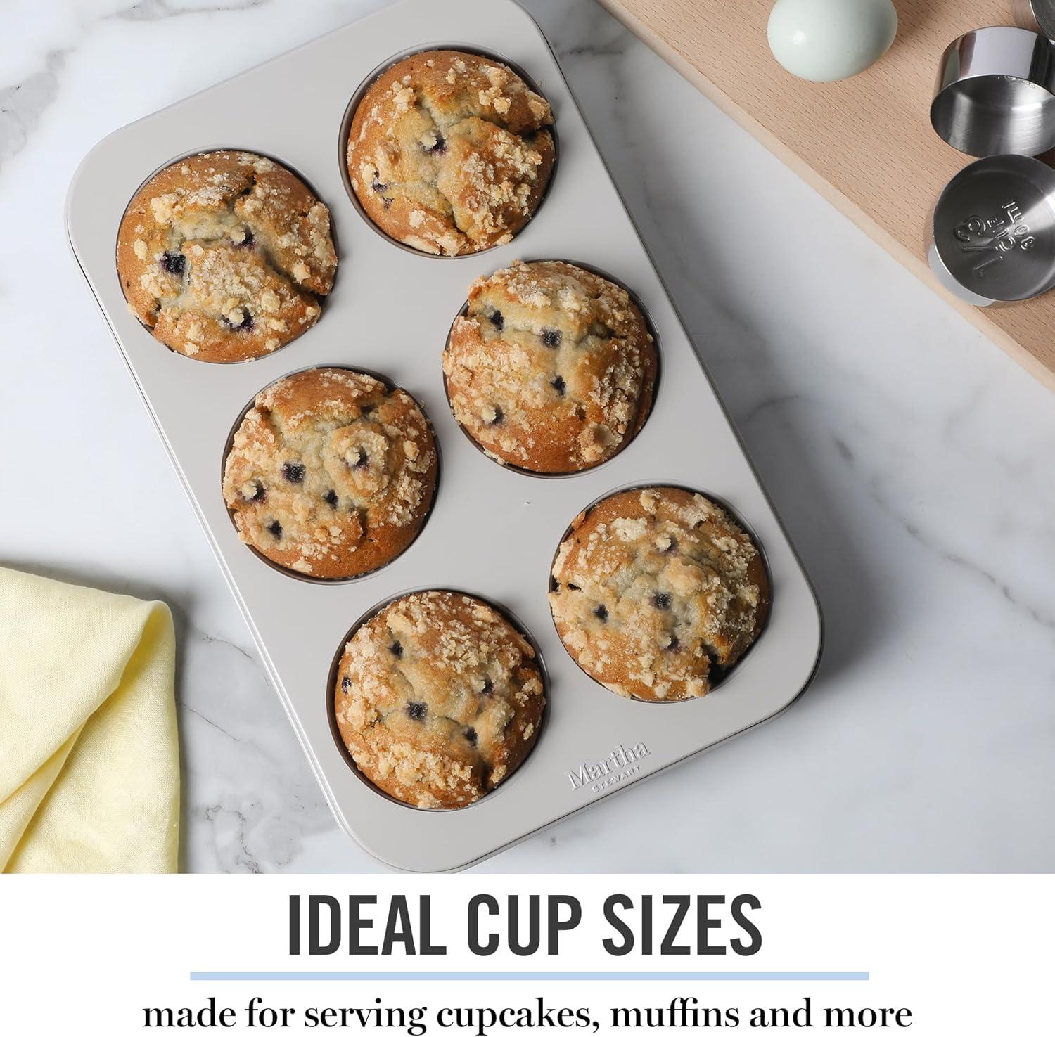 imageMartha Stewart Gallen 12Cup Nonstick Carbon Steel Muffin and Cupcake Pan Cool Grey Durable Bakeware for Even Baking and Easy ReleaseCool Gray