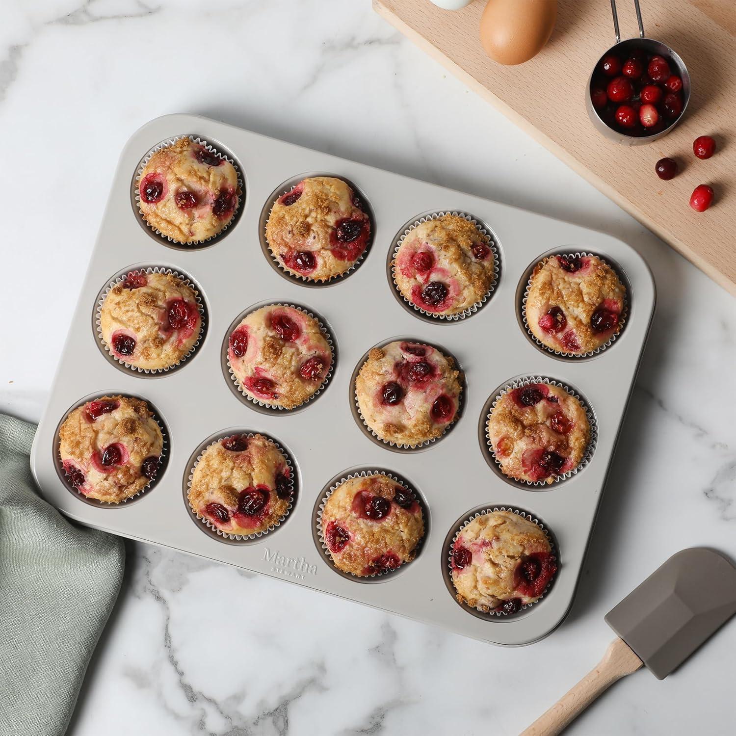 imageMartha Stewart Gallen 12Cup Nonstick Carbon Steel Muffin and Cupcake Pan Cool Grey Durable Bakeware for Even Baking and Easy ReleaseCool Gray