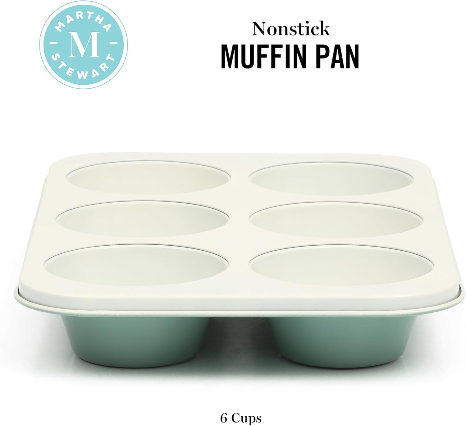 imageMartha Stewart Gallen 12Cup Nonstick Carbon Steel Muffin and Cupcake Pan Cool Grey Durable Bakeware for Even Baking and Easy ReleaseTeal