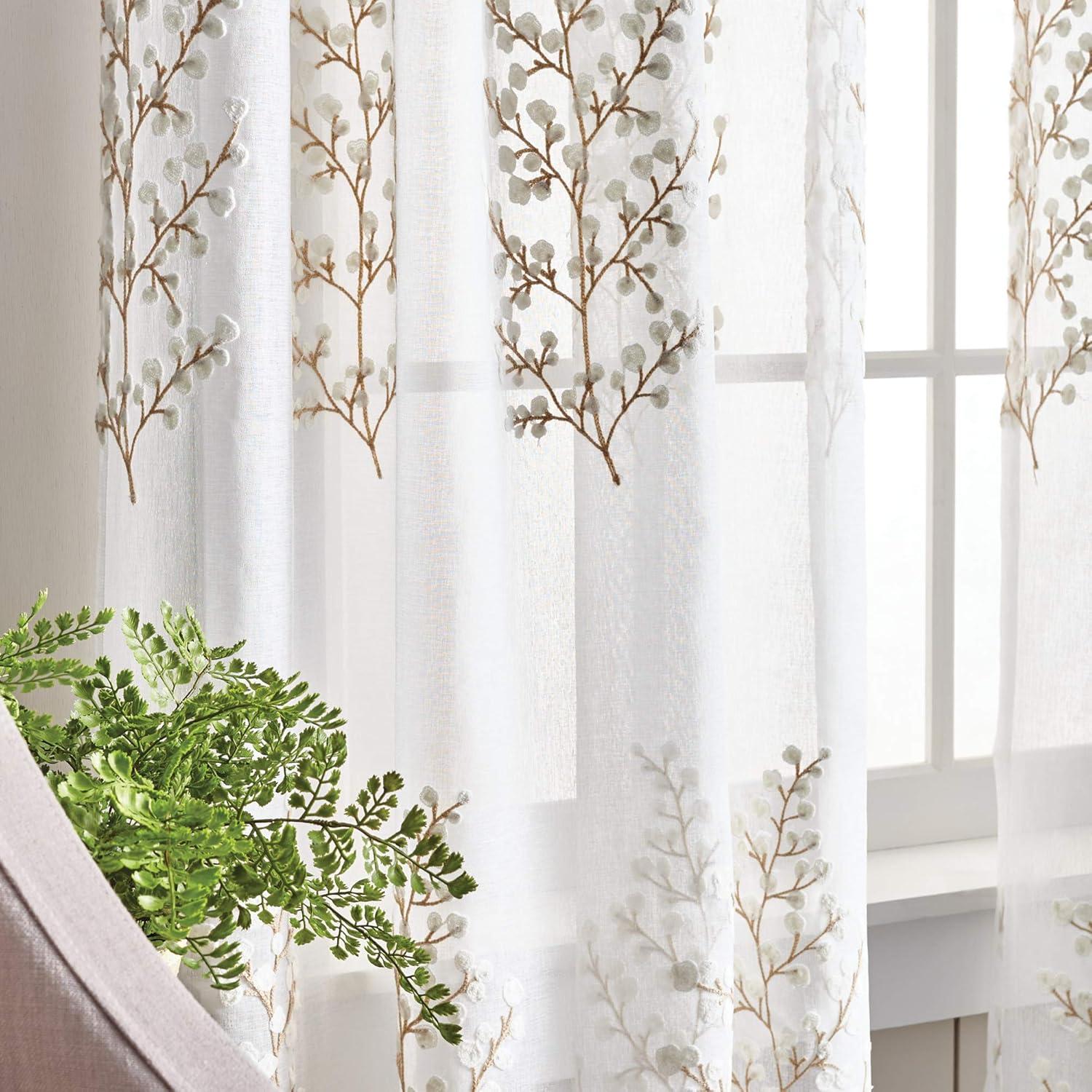 imageMartha Stewart Georgia Embroidery Sheer Rod Pocket Window Curtain Panel Pair 84 IvoryIvory
