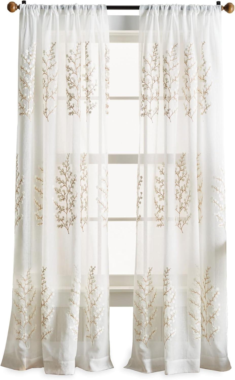 imageMartha Stewart Georgia Embroidery Sheer Rod Pocket Window Curtain Panel Pair 84 IvoryIvory