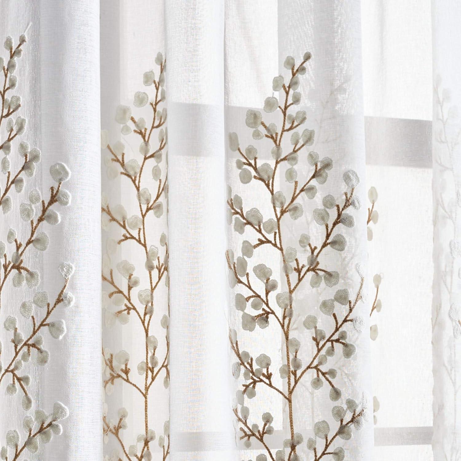 imageMartha Stewart Georgia Embroidery Sheer Rod Pocket Window Curtain Panel Pair 84 IvoryIvory