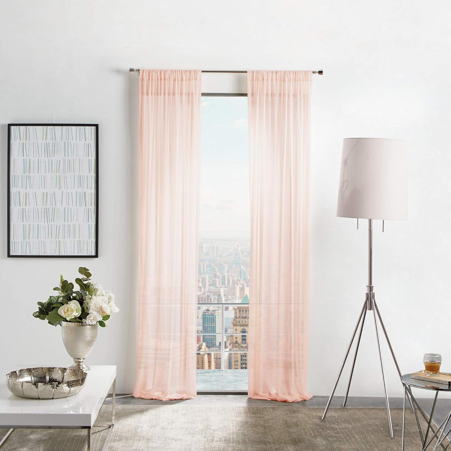 imageMartha Stewart Glacier Sheer Rod Pocket Window Curtain Panel Pair 95quot WhiteBlush