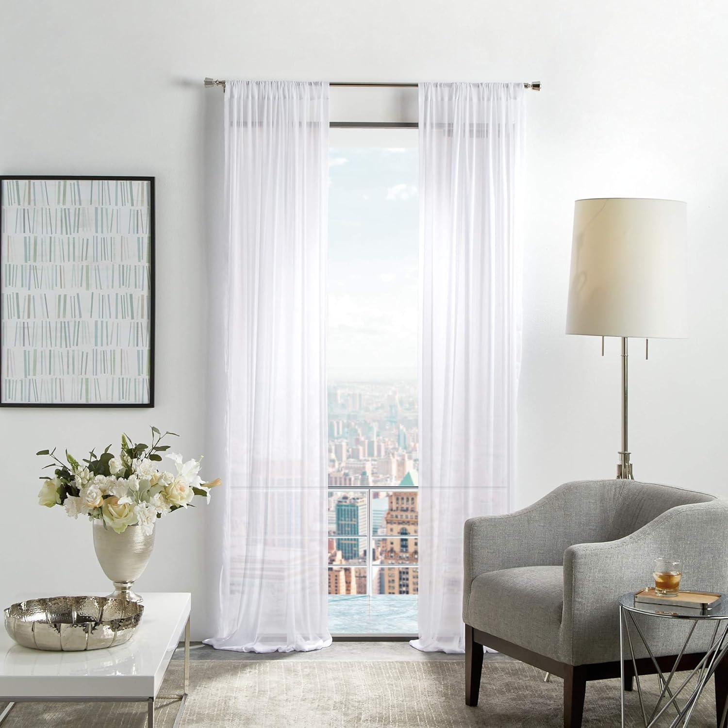 imageMartha Stewart Glacier Sheer Rod Pocket Window Curtain Panel Pair 95quot WhiteWhite
